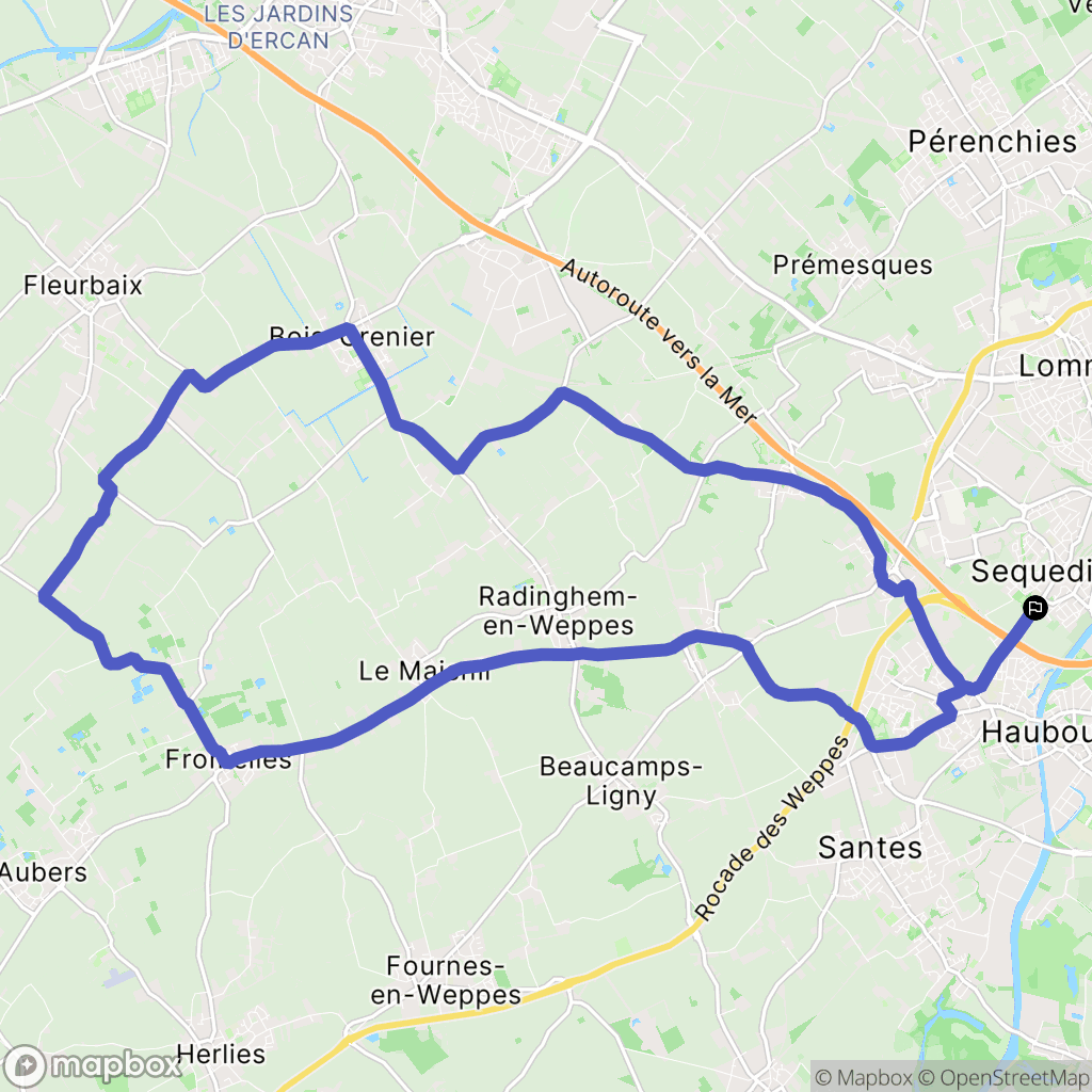 Sequedin : carte du parcours de randonnée - France