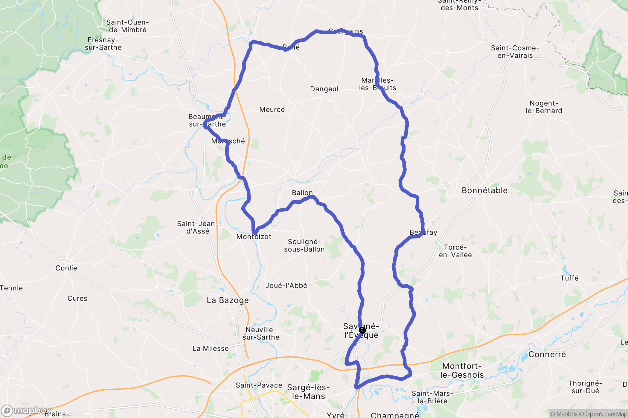 Savigné-l'Évêque : carte du parcours de randonnée - France