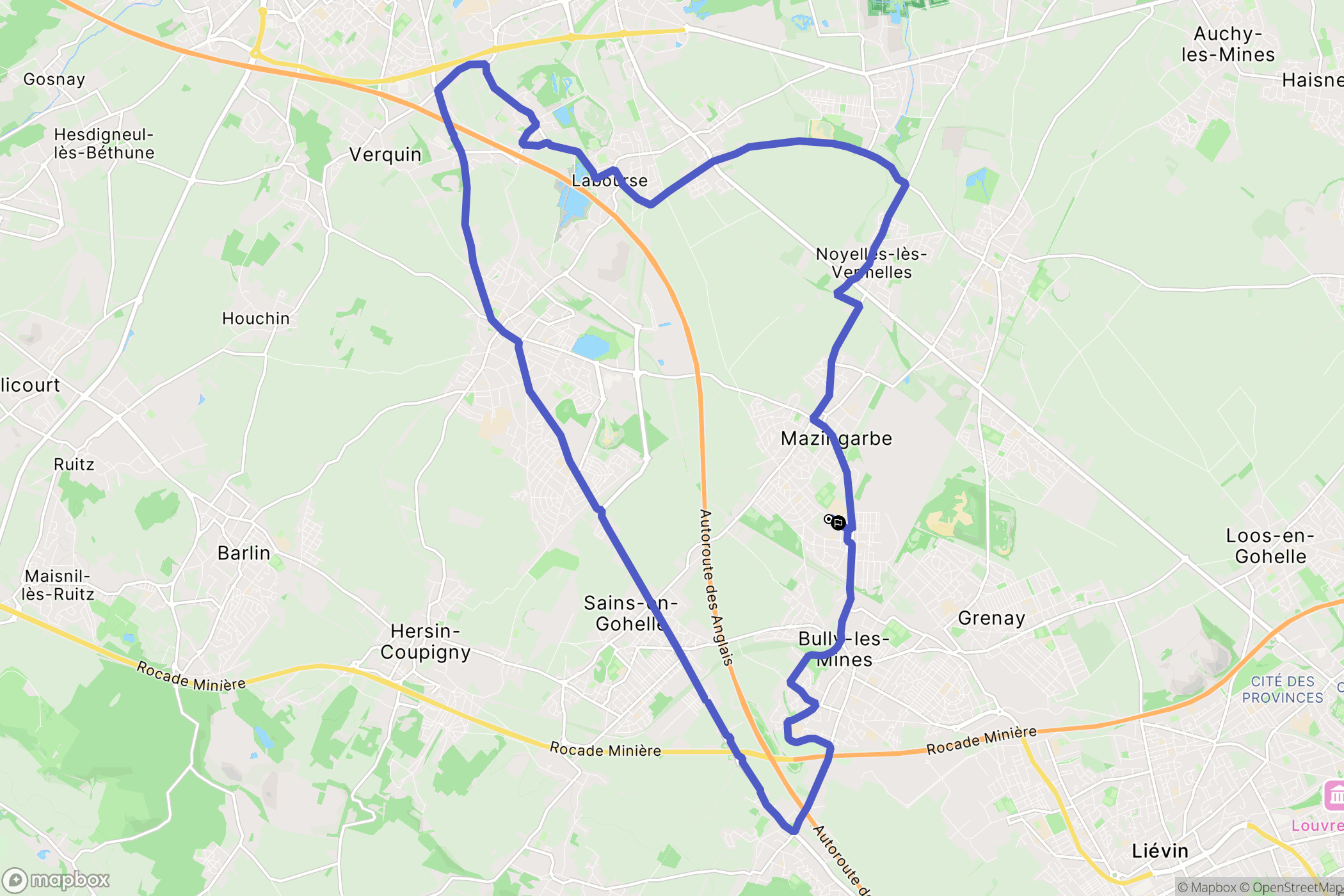 Bully-les-Mines : carte du parcours de randonnée - France