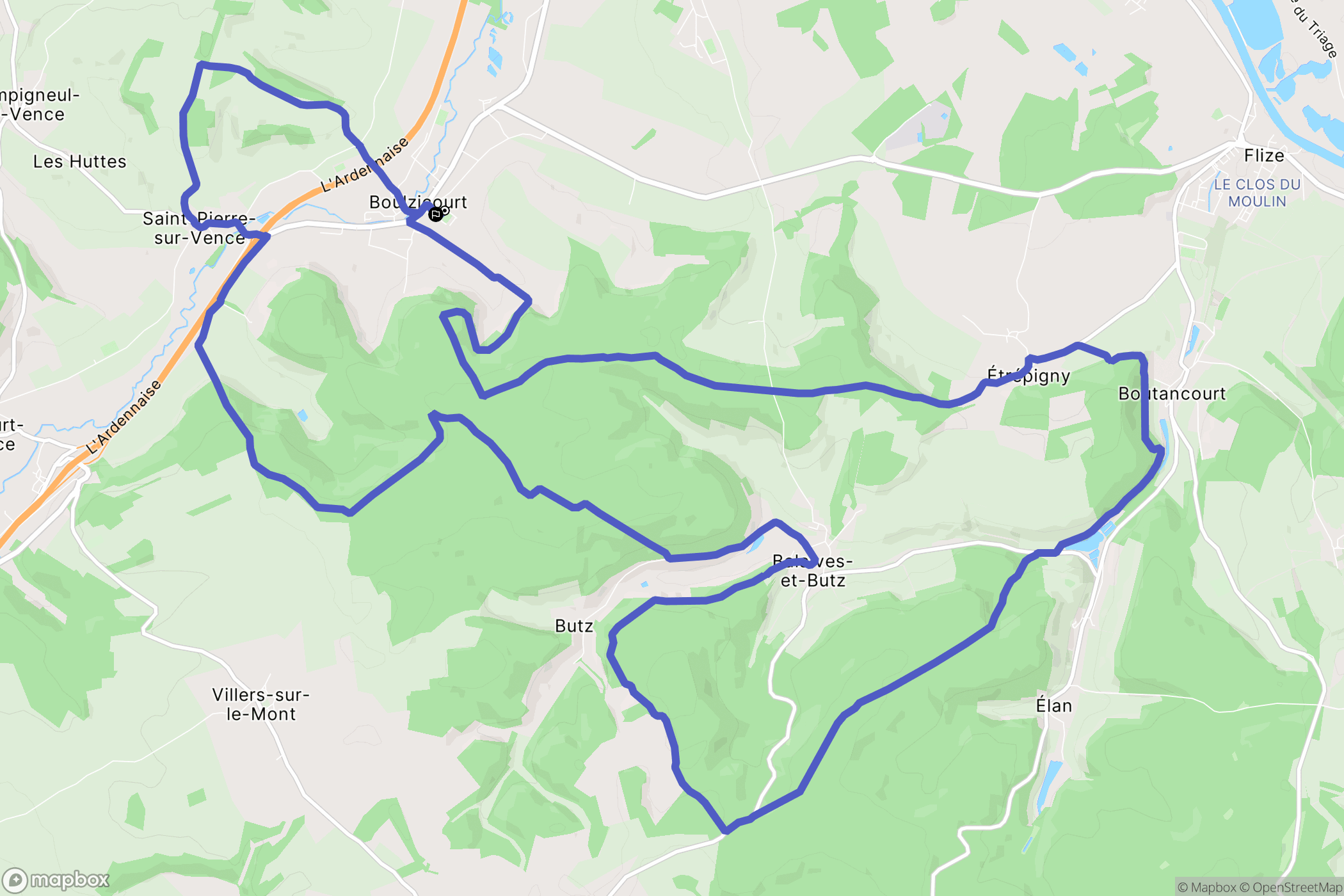 Boulzicourt : carte du parcours de randonnée - France