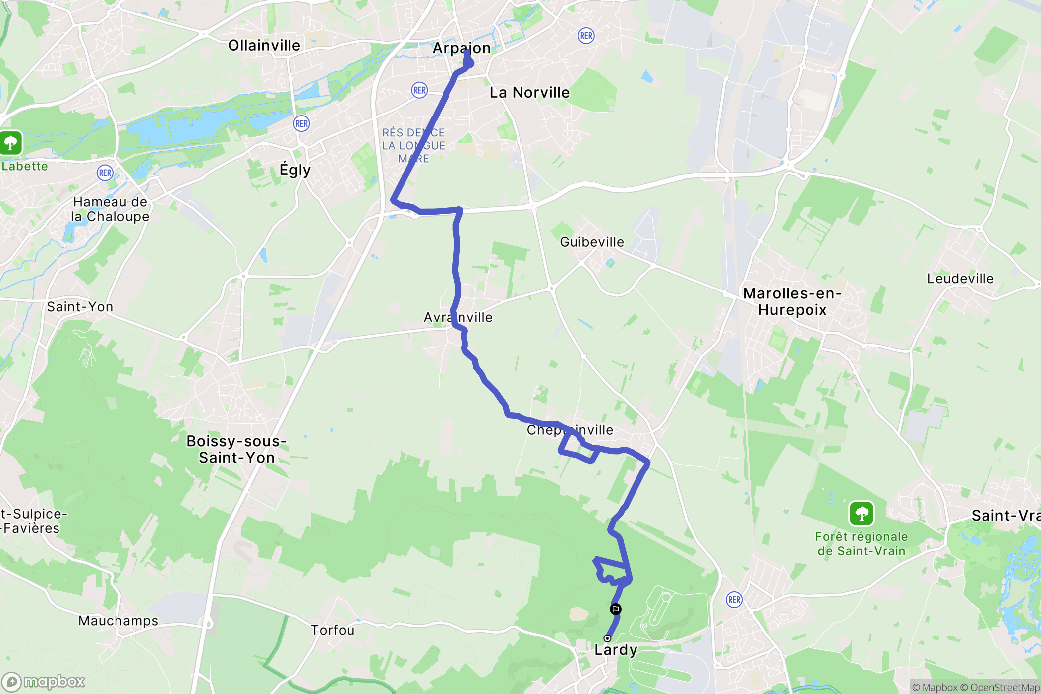 Lardy : carte du parcours de randonnée - France