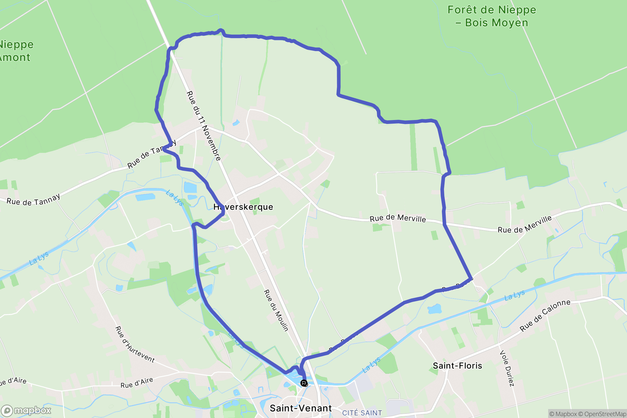 Saint-Venant : carte du parcours de randonnée - France