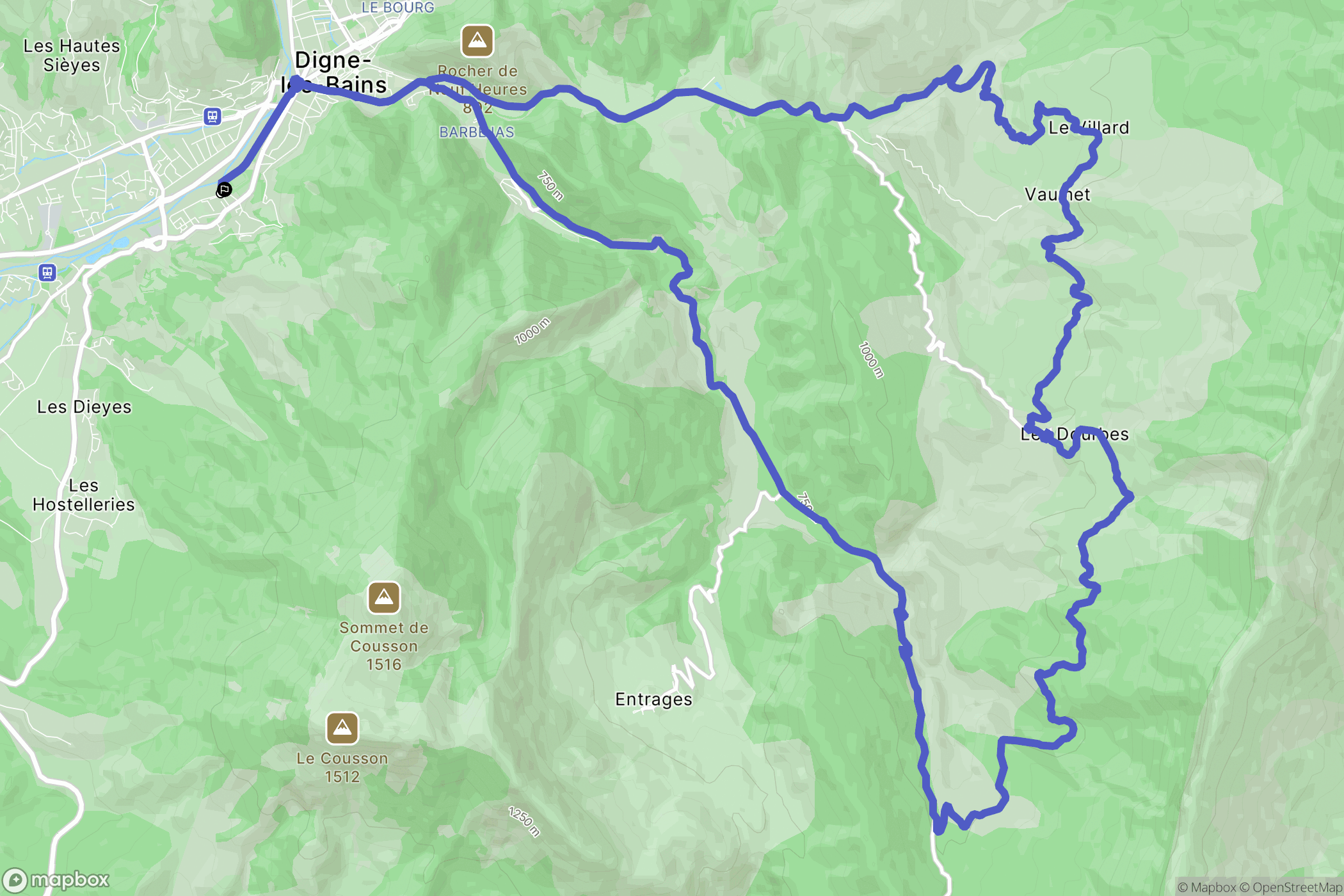 Digne-les-Bains : carte du parcours de randonnée - France