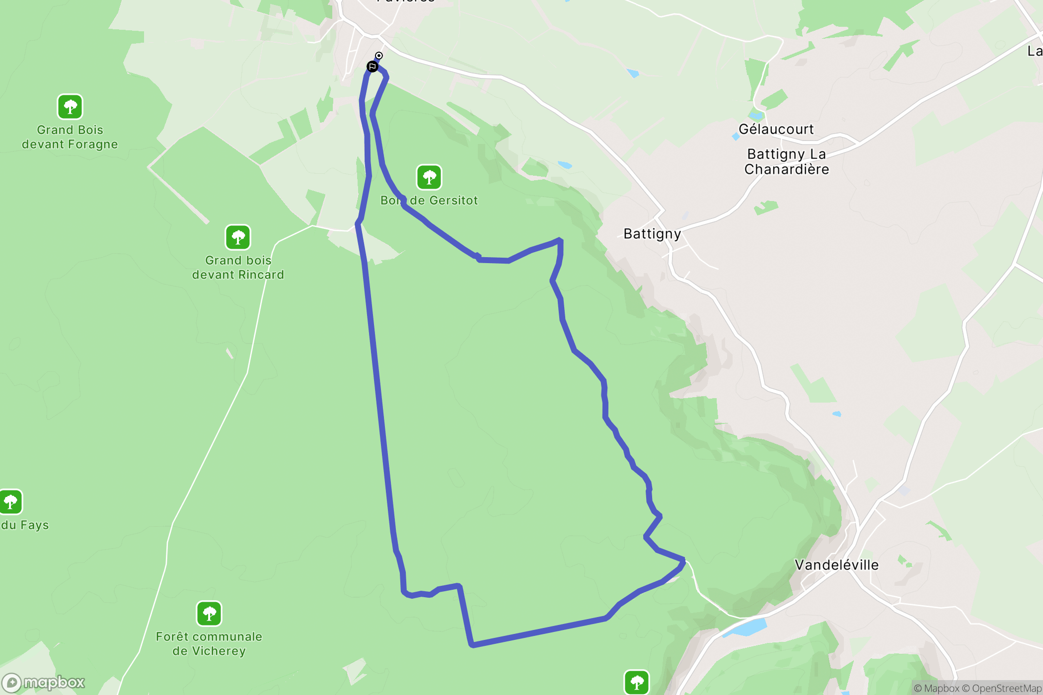 Favières : carte du parcours de randonnée - France