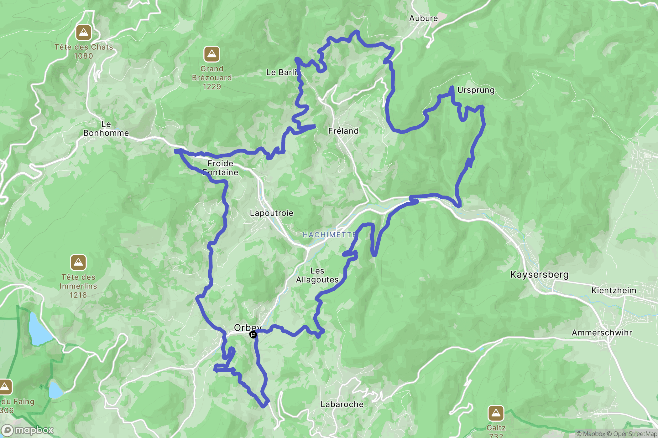 Orbey : carte du parcours de randonnée - France