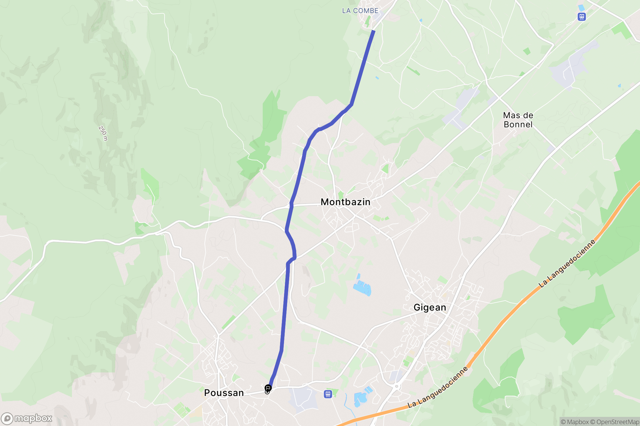 Poussan : carte du parcours de randonnée - France
