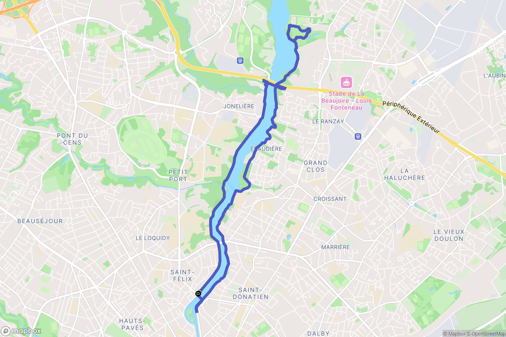 Nantes : carte du parcours de randonnée - France