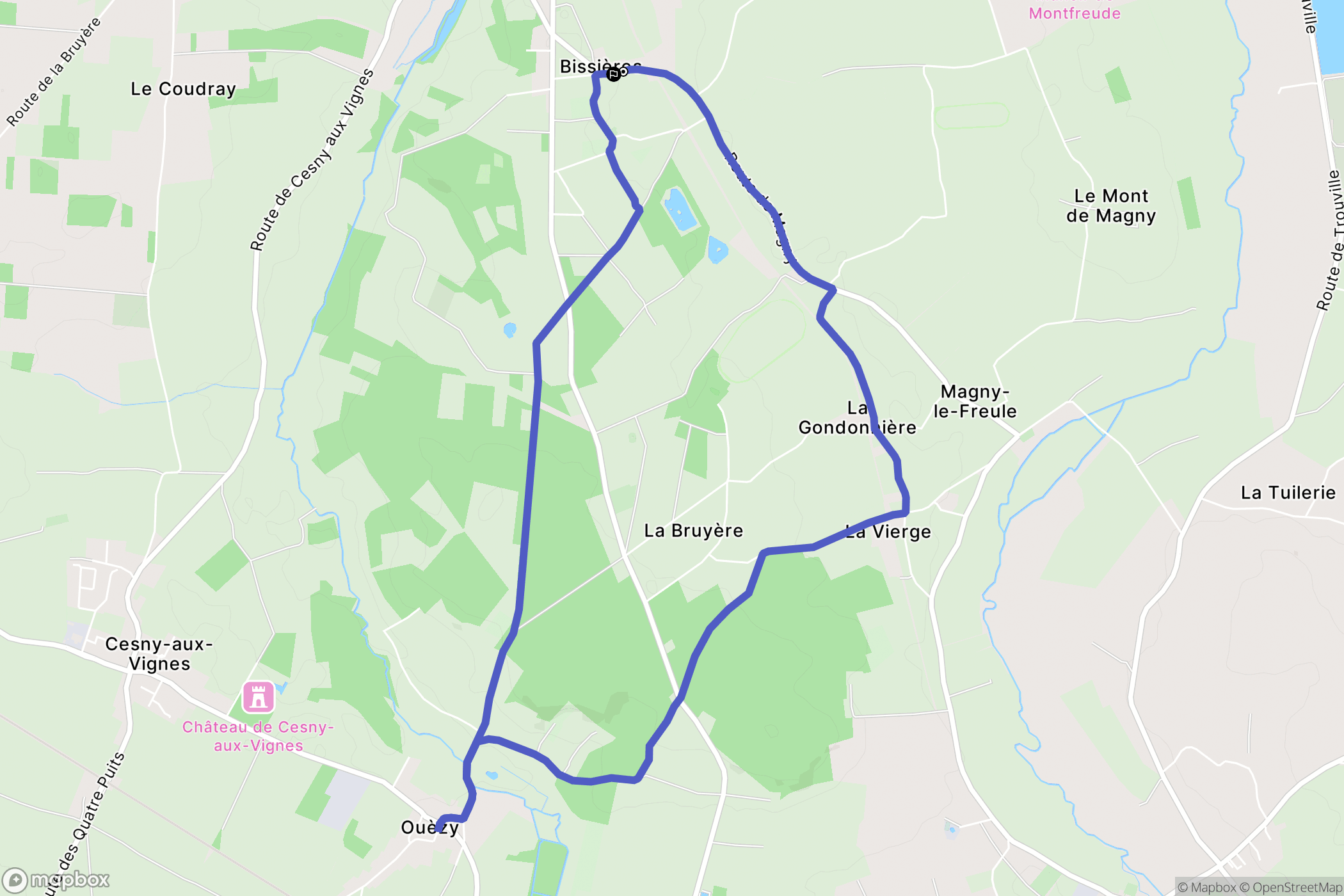 Méry-Bissières-en-Auge : carte du parcours de randonnée - France