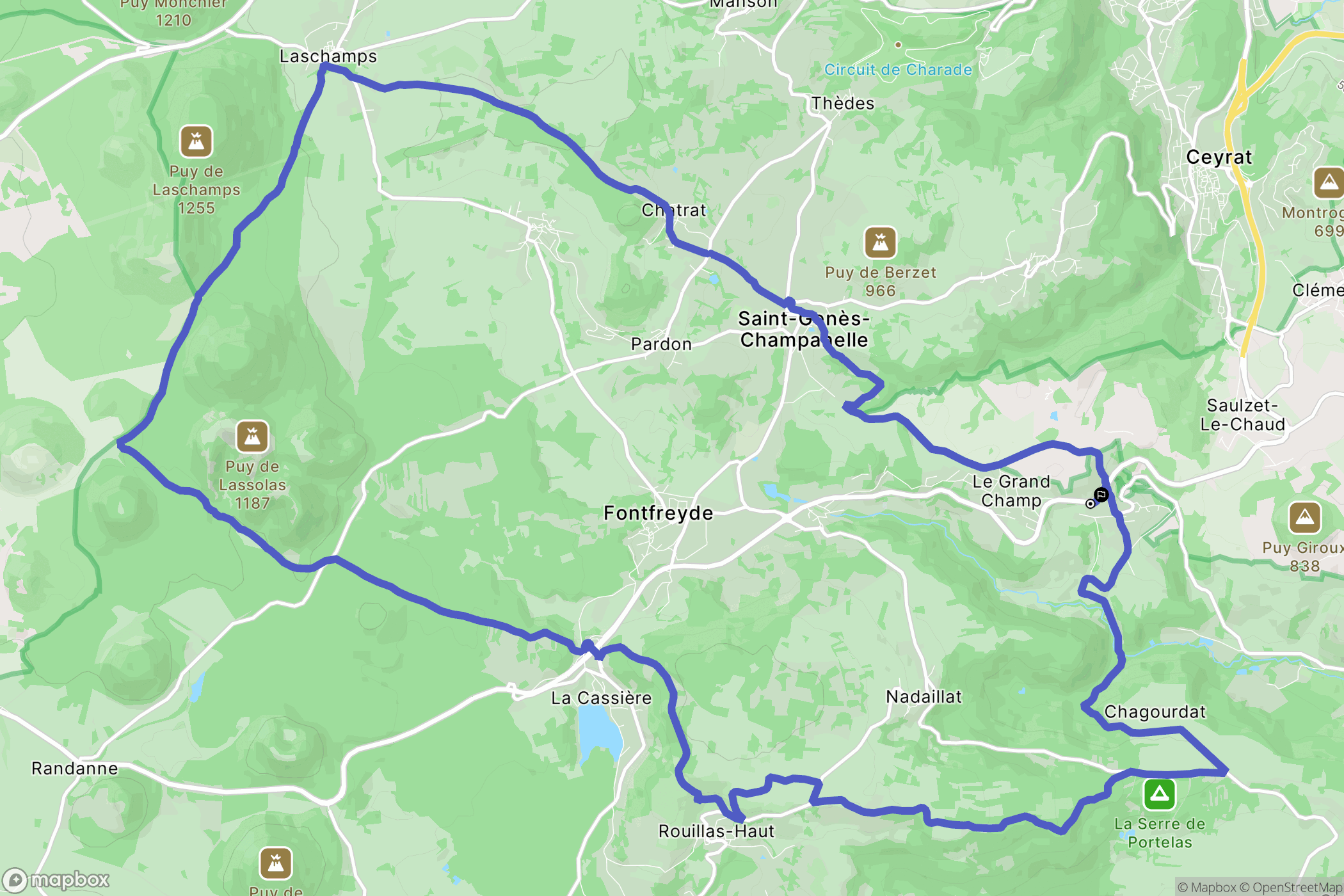 Chanonat : carte du parcours de randonnée - France