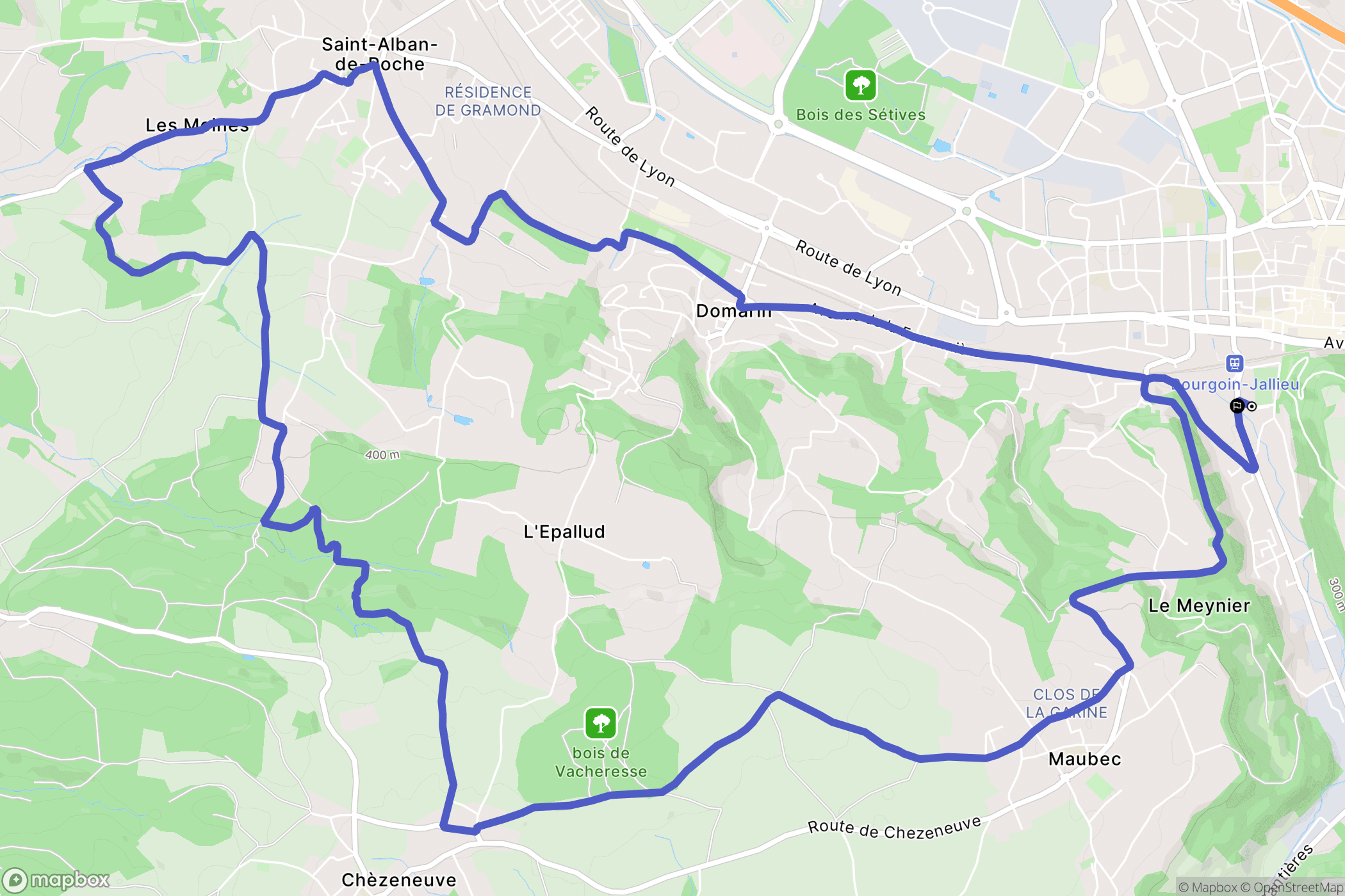 Bourgoin-Jallieu : carte du parcours de randonnée - France