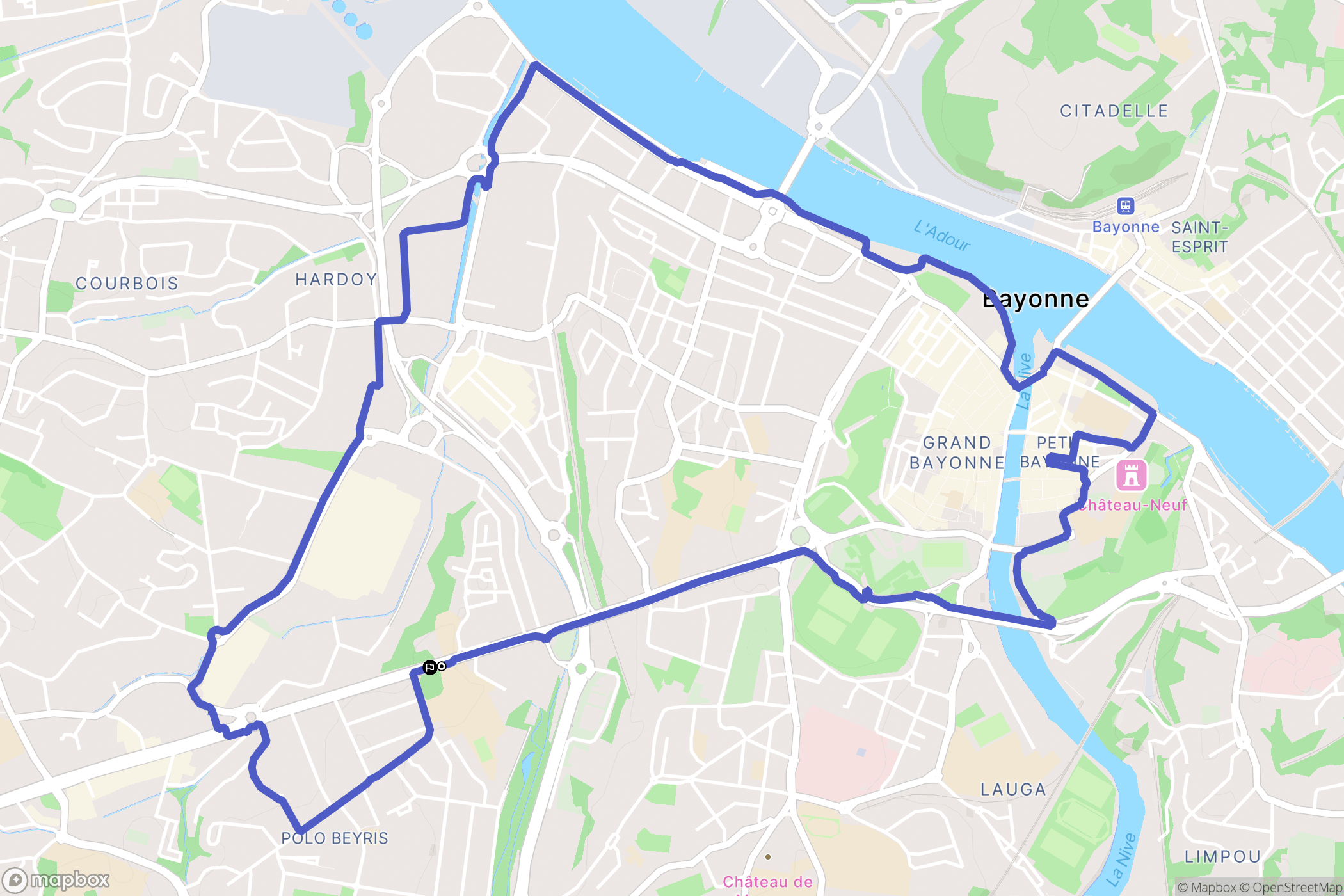 Bayonne : carte du parcours de randonnée - France