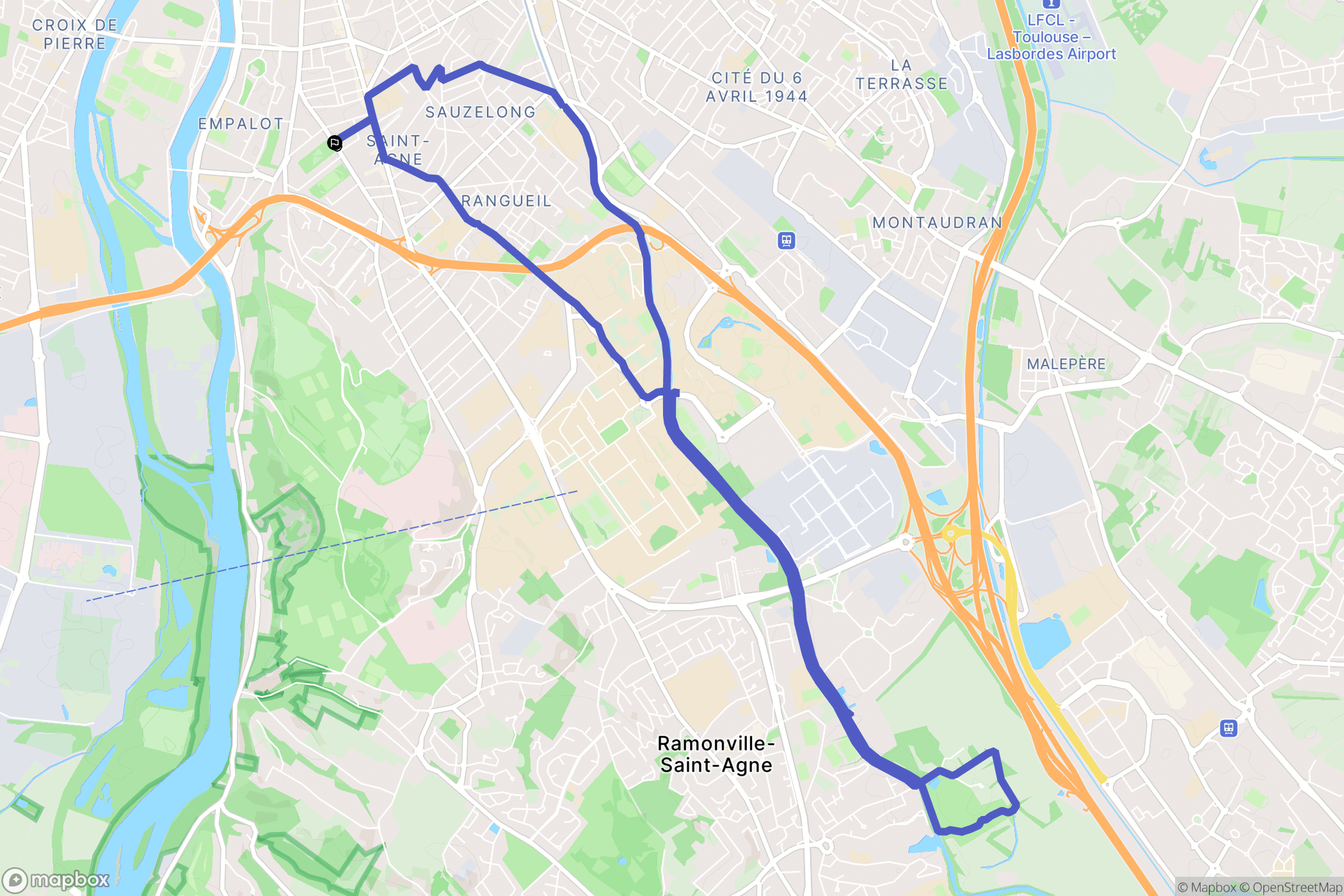 Toulouse : carte du parcours de randonnée - France