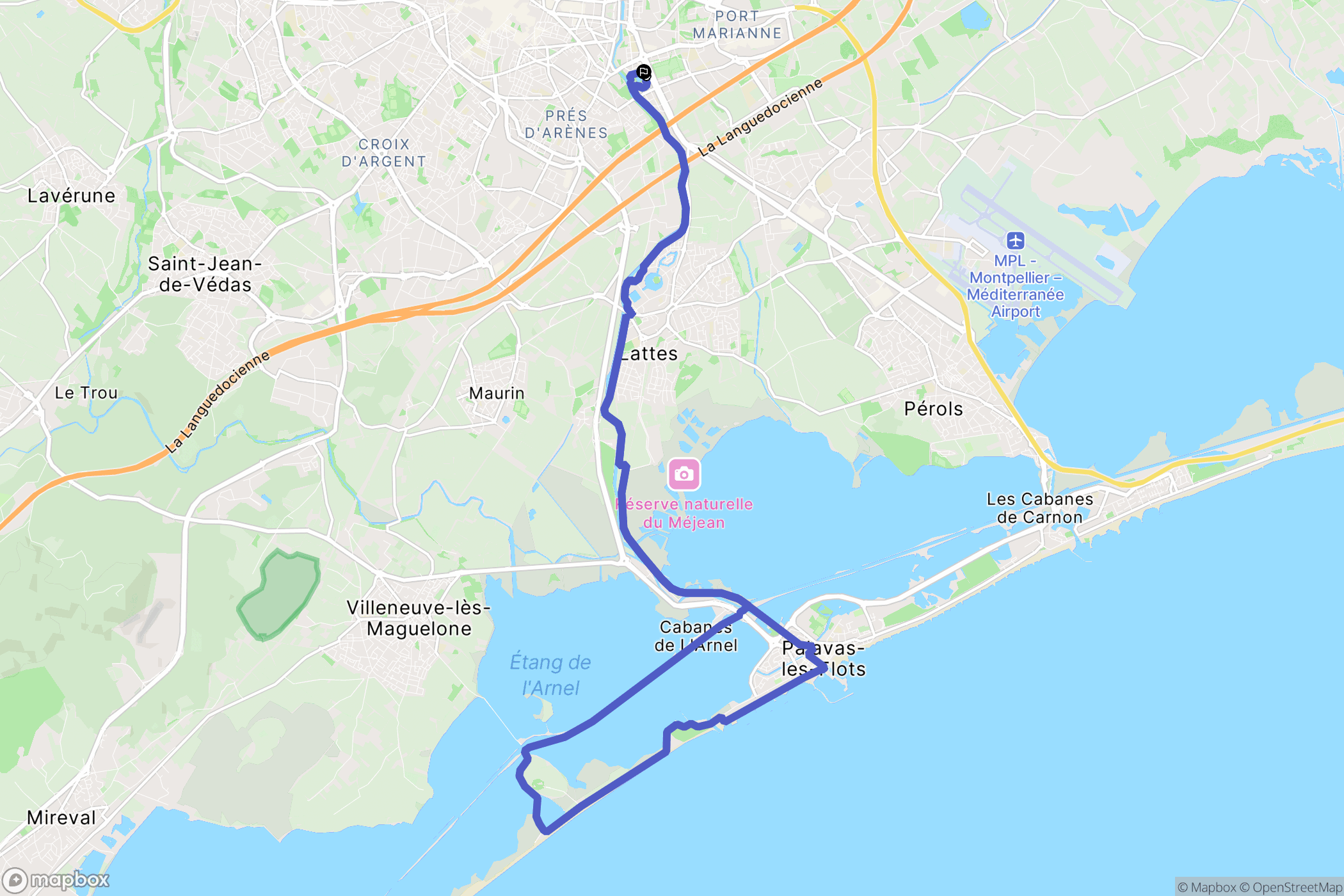 Montpellier : carte du parcours de randonnée - France