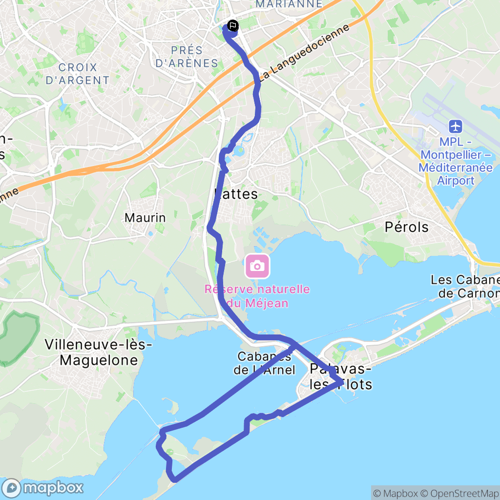 Montpellier : carte du parcours de randonnée - France