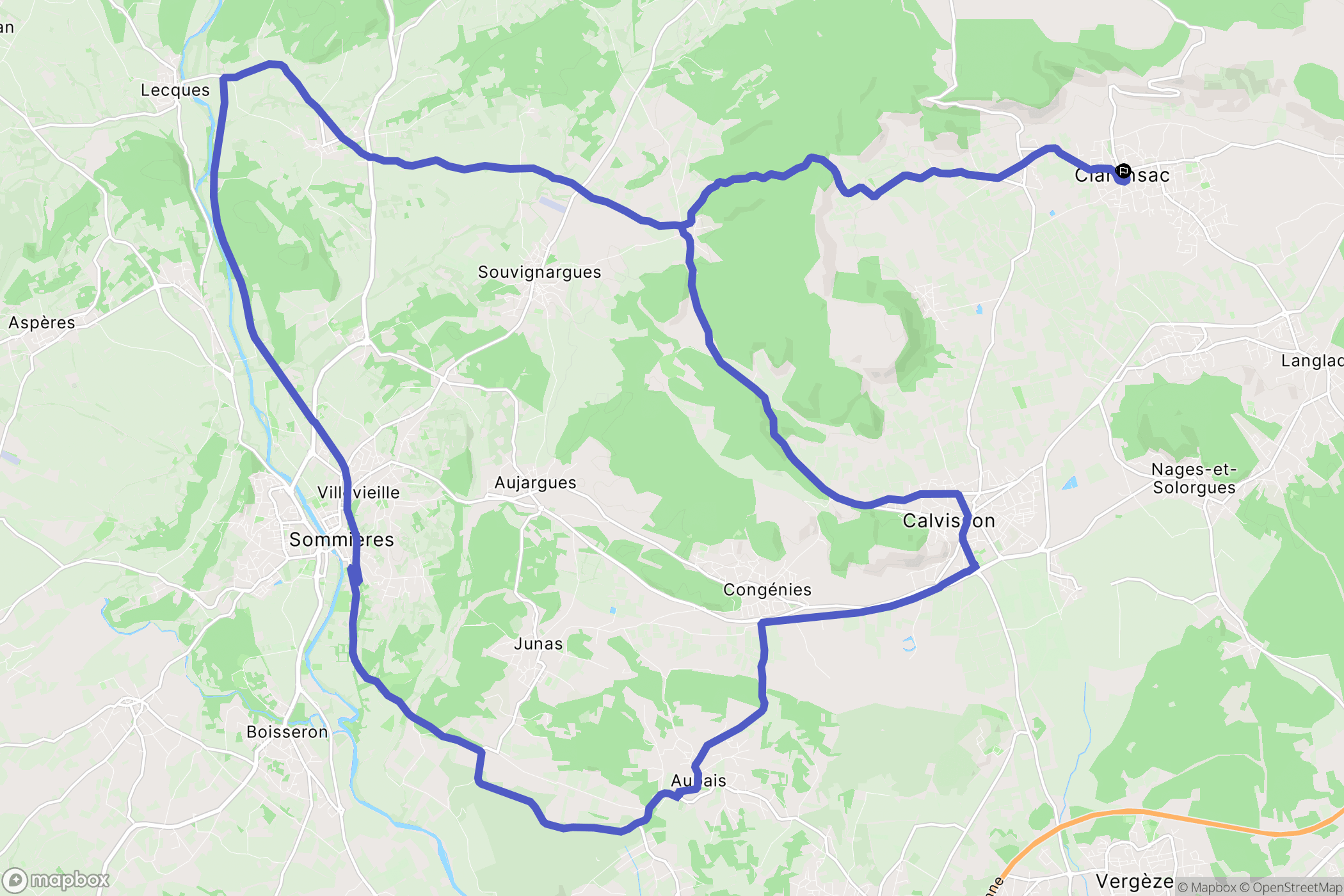 Clarensac : carte du parcours de randonnée - France