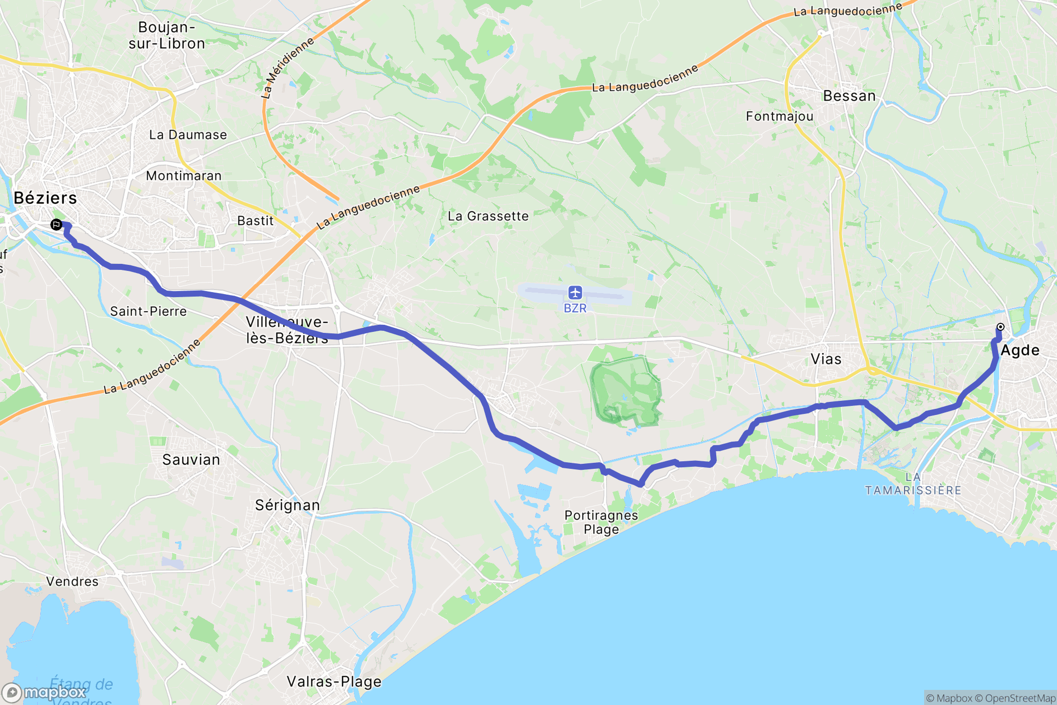 Agde : carte du parcours de randonnée - France