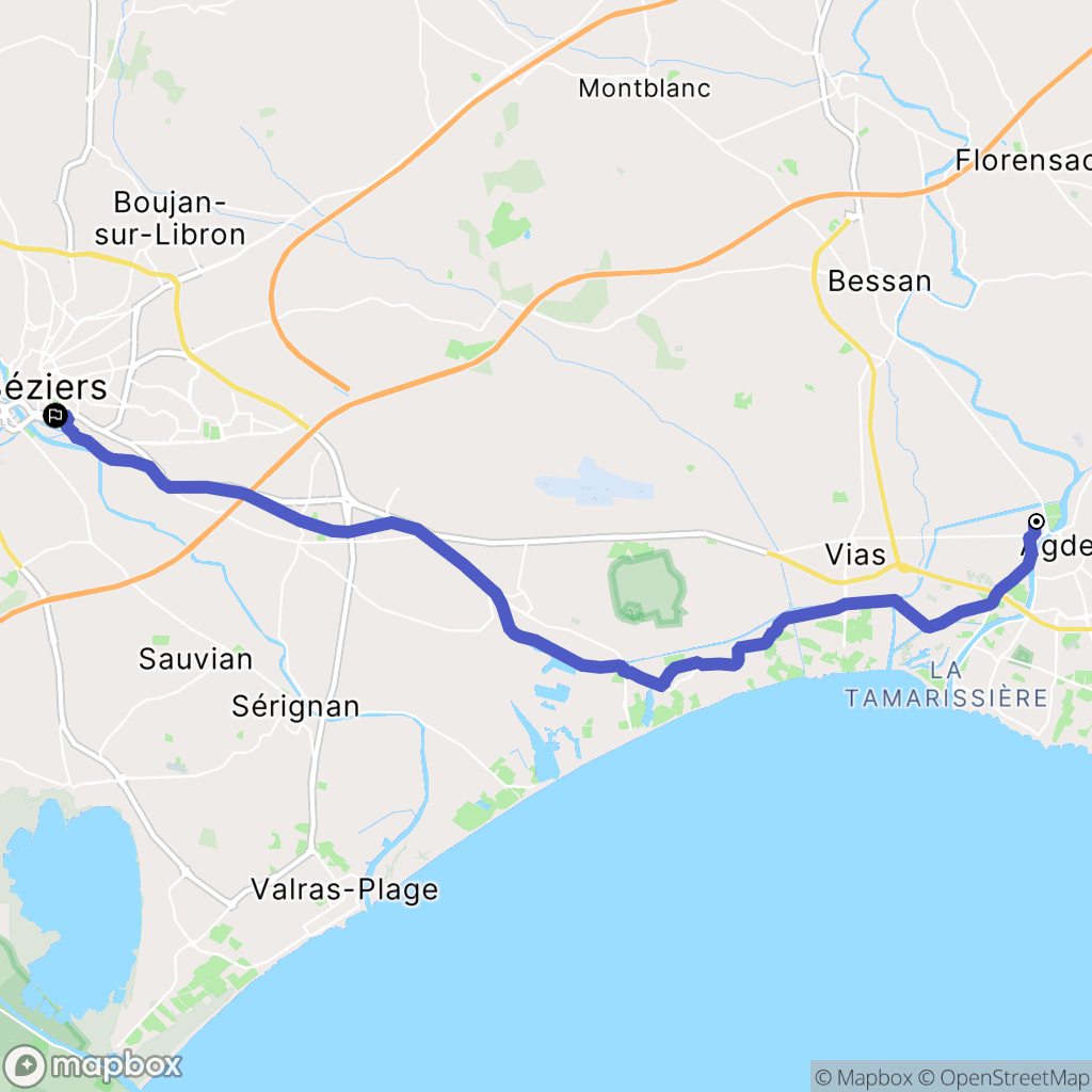 Agde : carte du parcours de randonnée - France