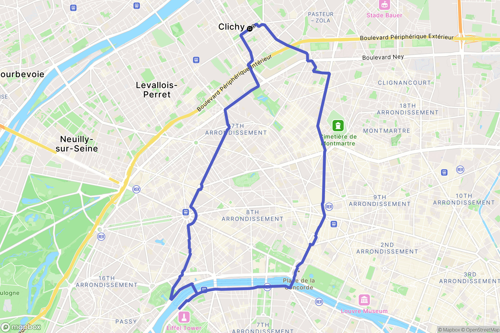 Clichy : carte du parcours de randonnée - France