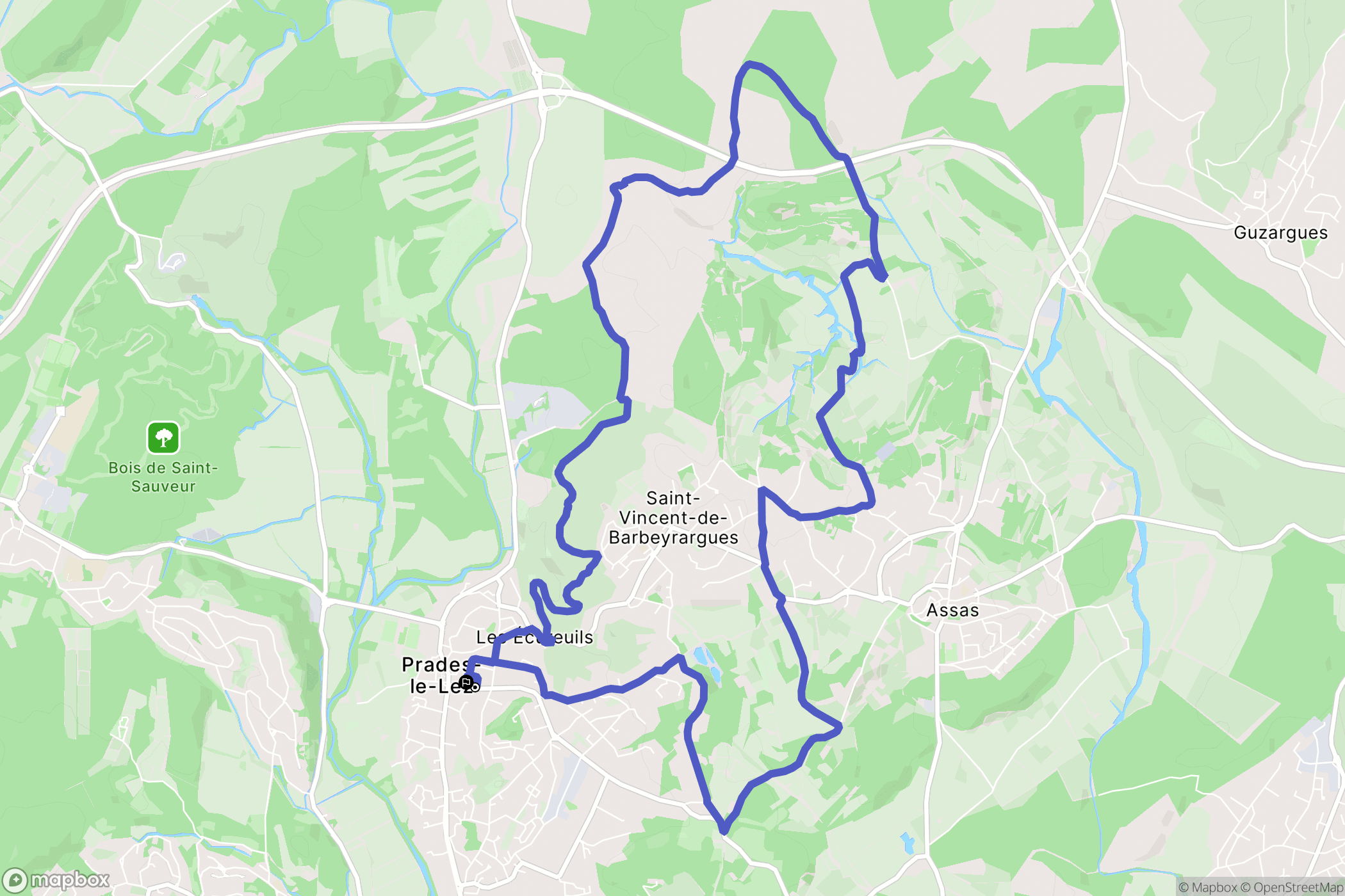 Prades-le-Lez : carte du parcours de randonnée - France