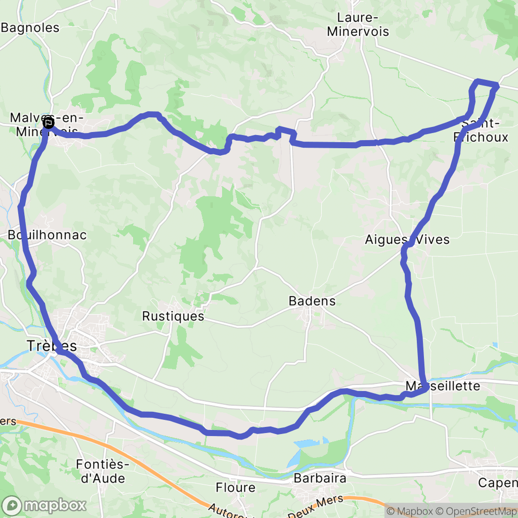 Malves-en-Minervois : carte du parcours de randonnée - France