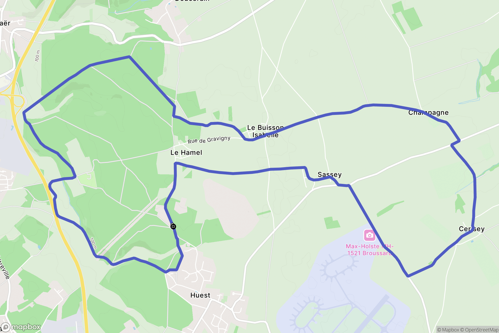 Huest : carte du parcours de randonnée - France