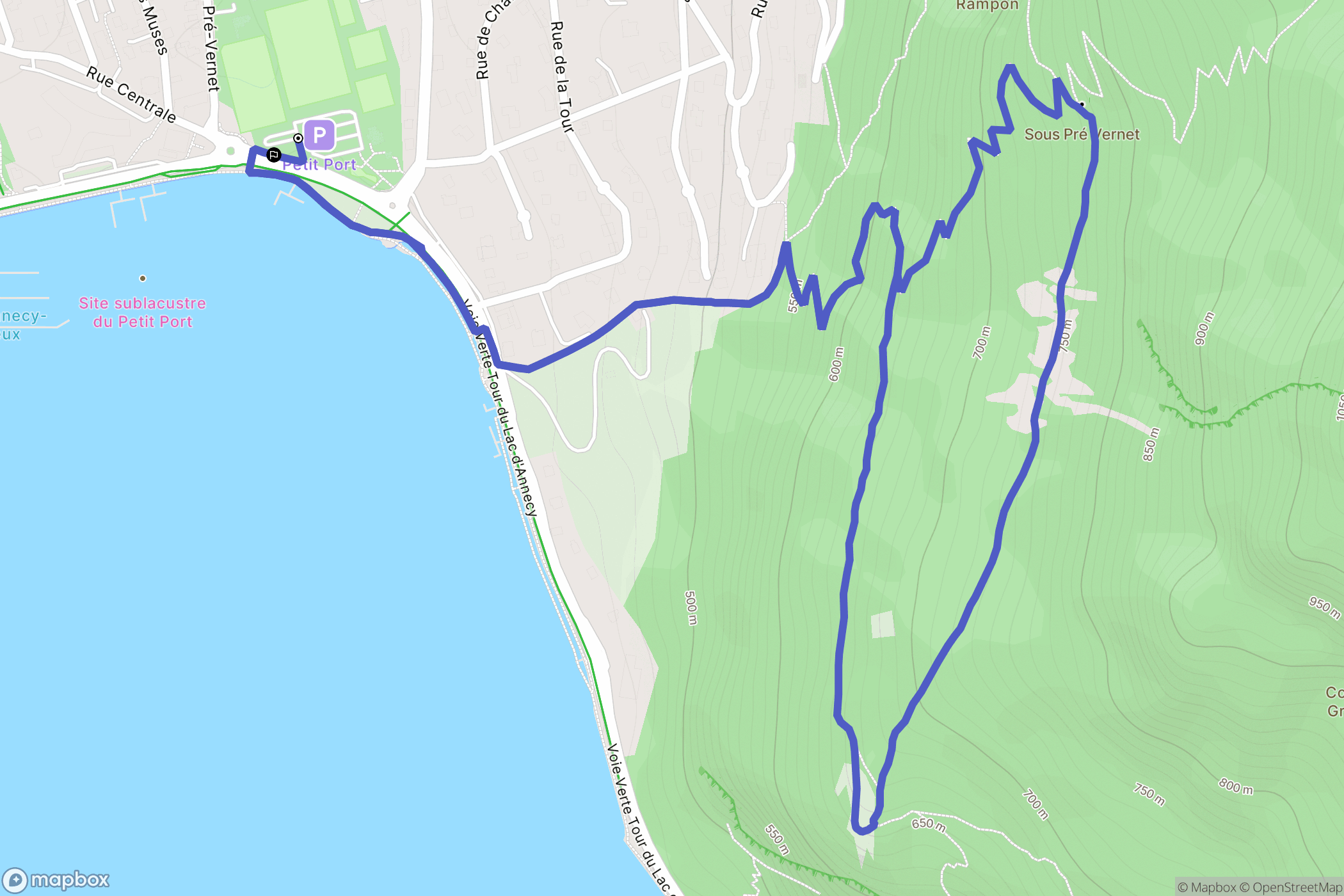 Annecy : carte du parcours de randonnée - France