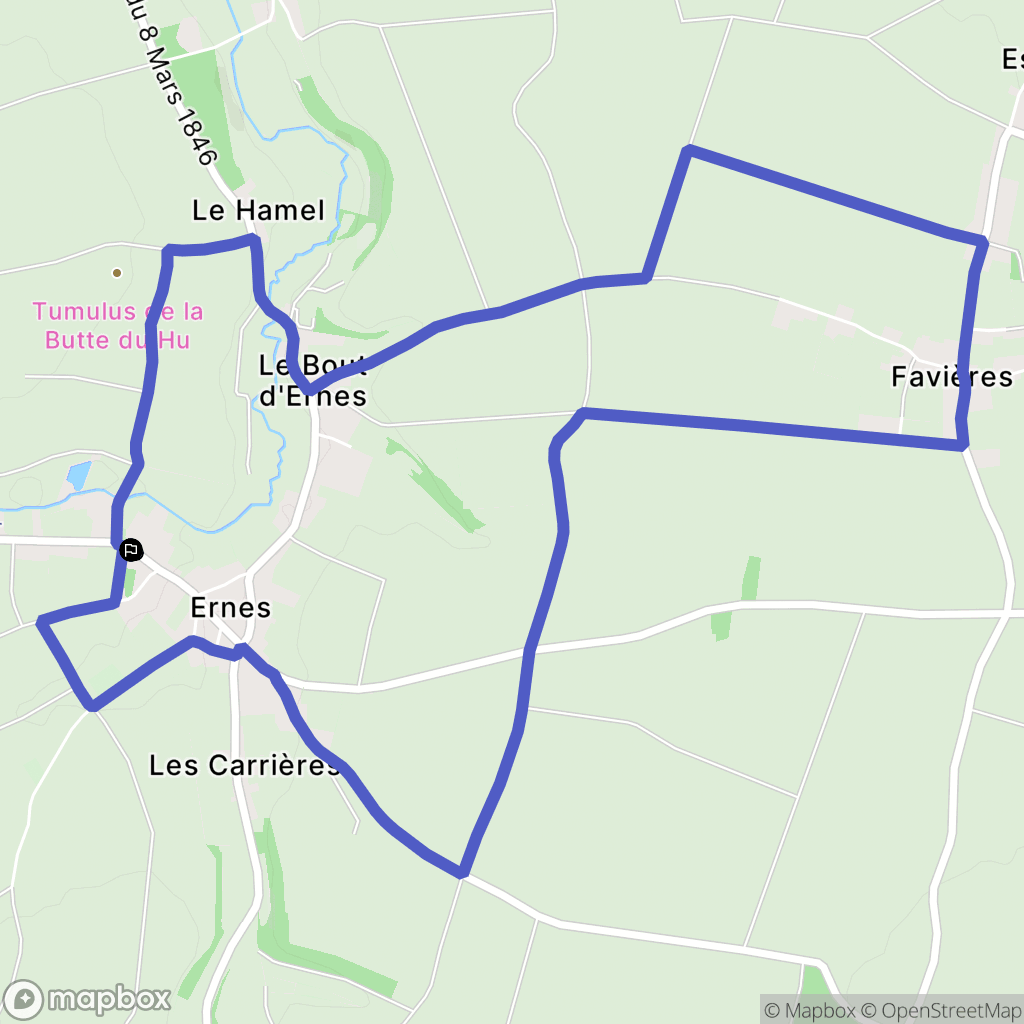 Ernes : carte du parcours de randonnée - France