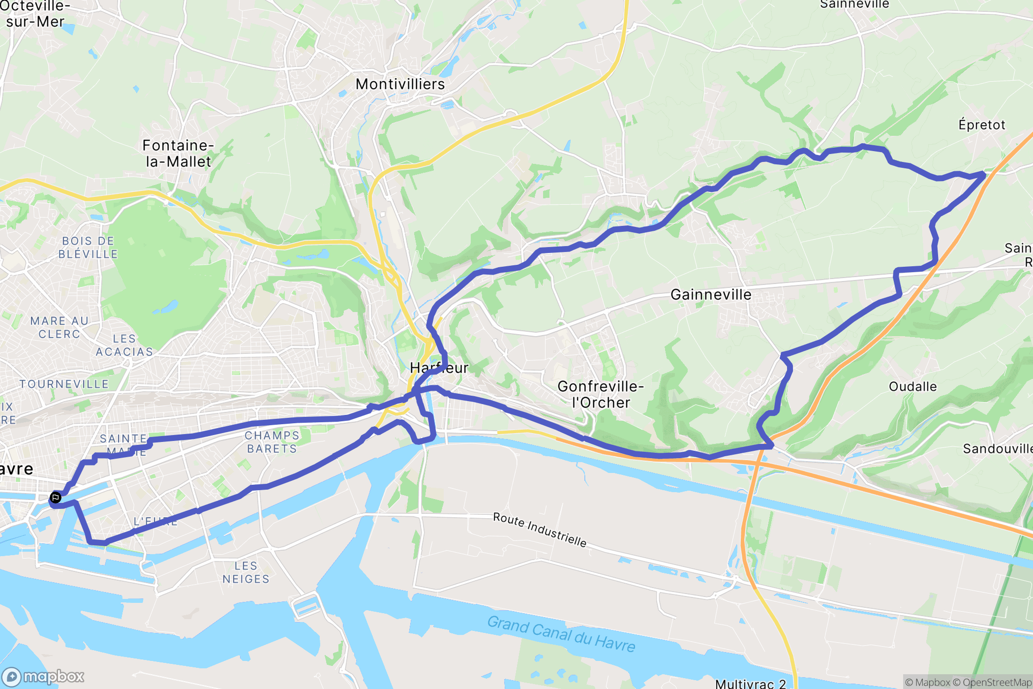 Le Havre : carte du parcours de randonnée - France