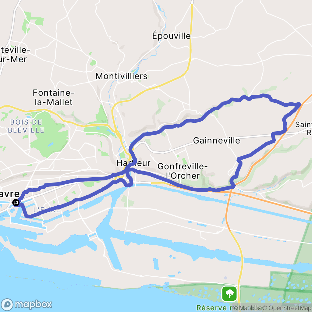 Le Havre : carte du parcours de randonnée - France