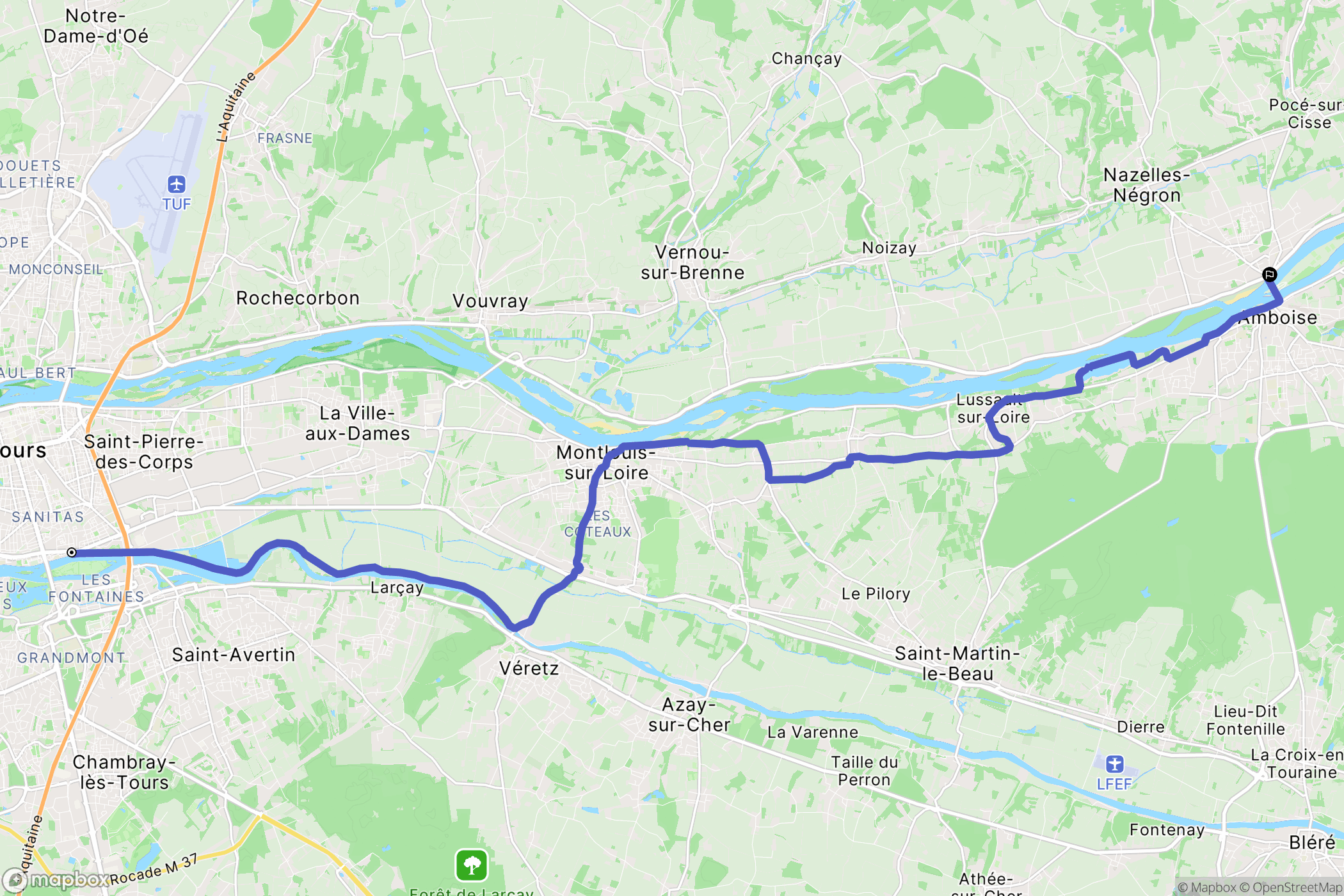 Tours : carte du parcours de randonnée - France