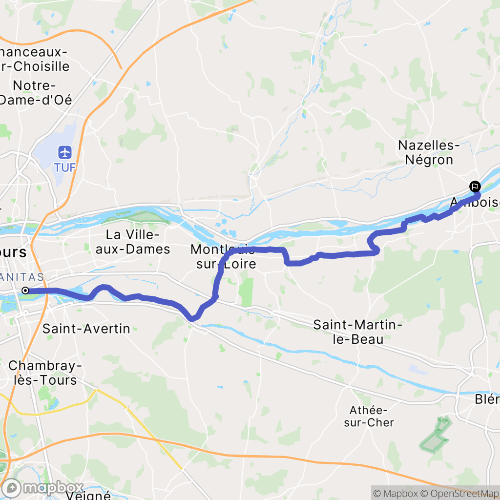 Tours : carte du parcours de randonnée - France