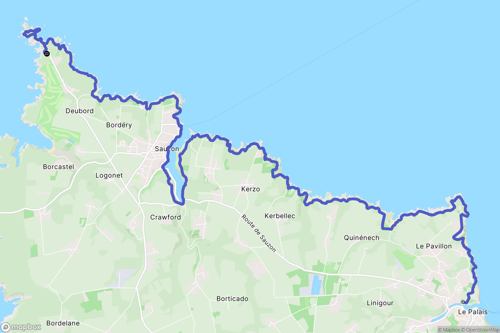Le Palais : carte du parcours de randonnée - France