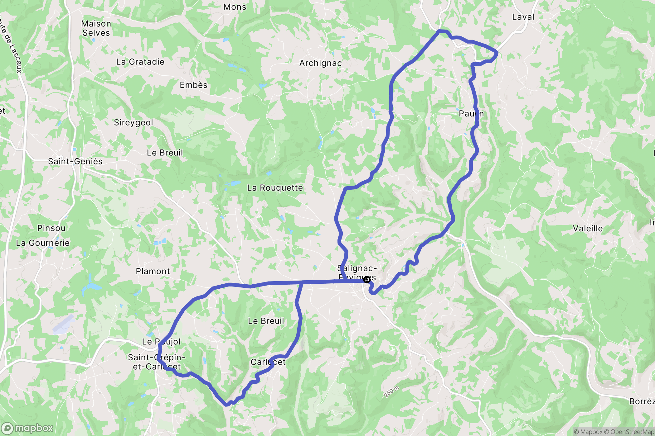 Salignac-Eyvigues : carte du parcours de randonnée - France