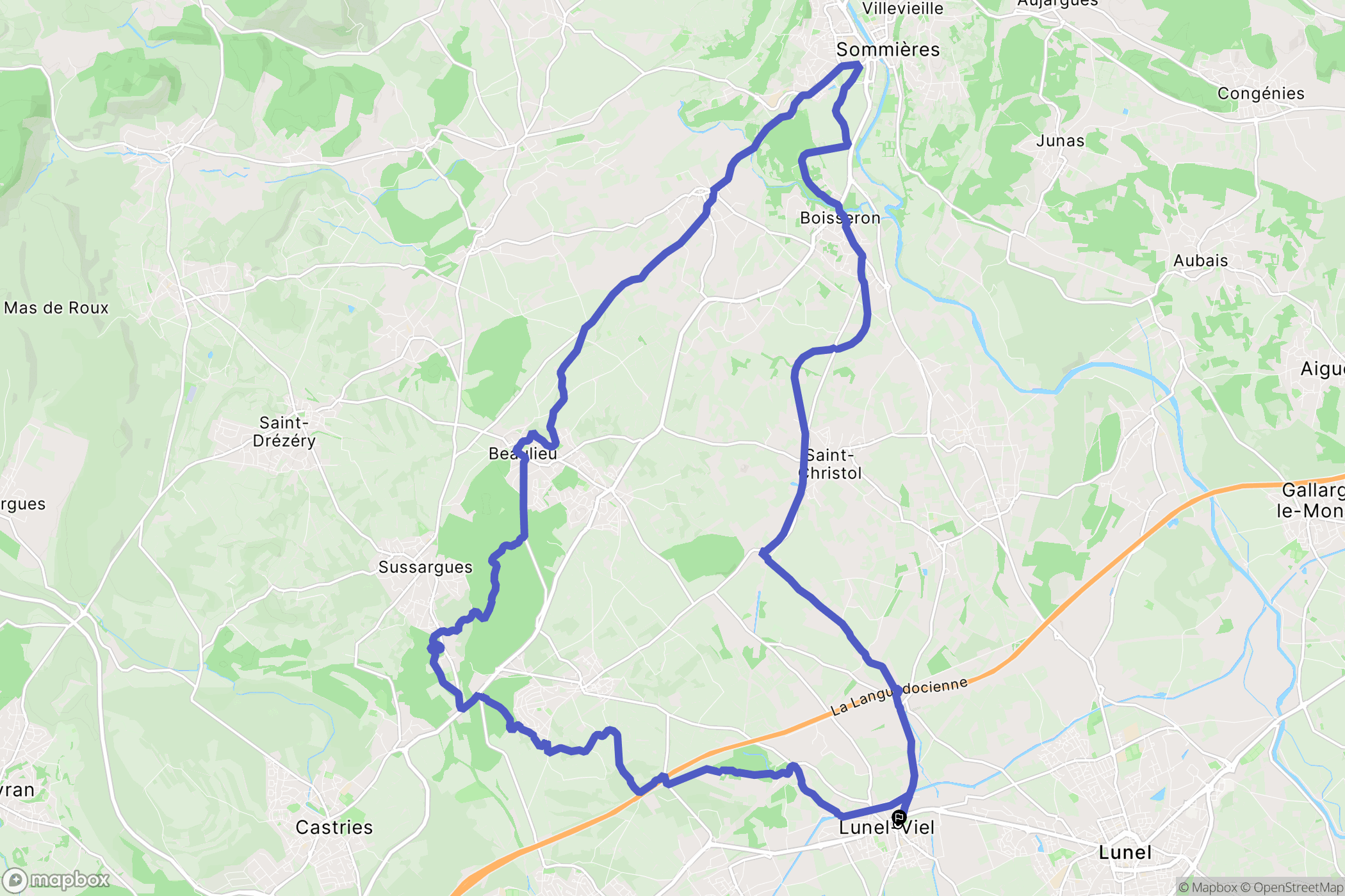 Lunel-Viel : carte du parcours de randonnée - France