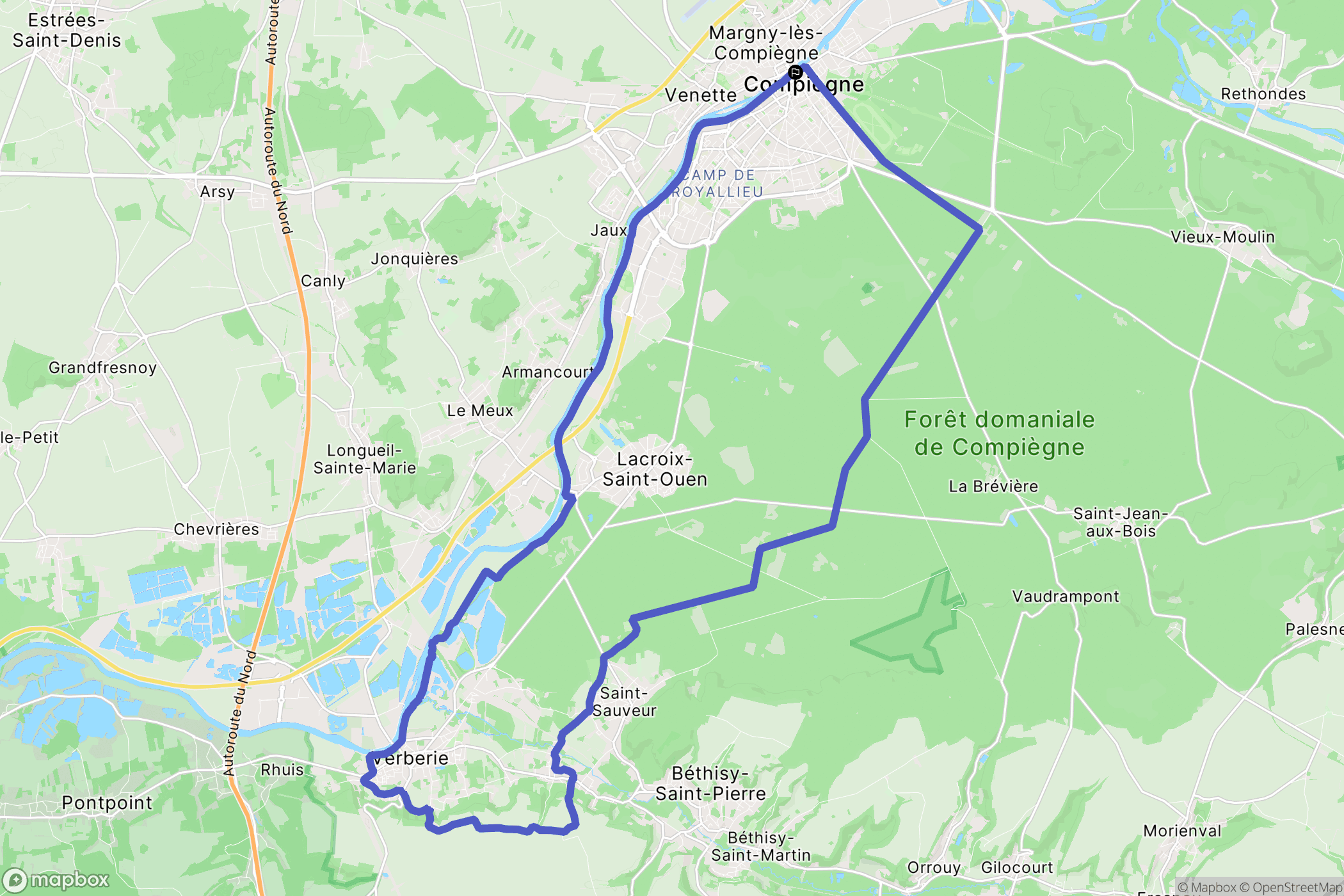 Compiègne : carte du parcours de randonnée - France