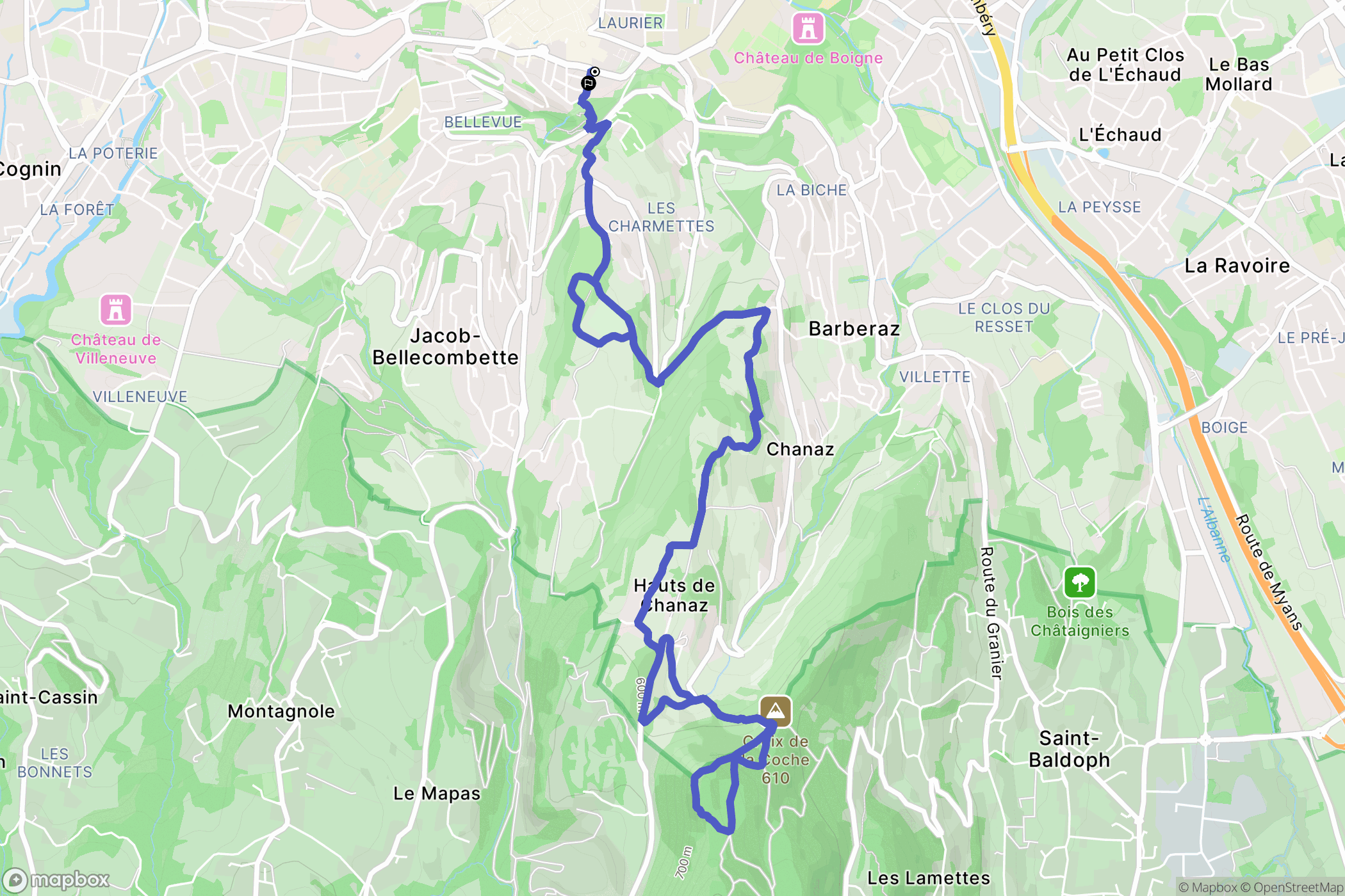 Chambéry : carte du parcours de randonnée - France