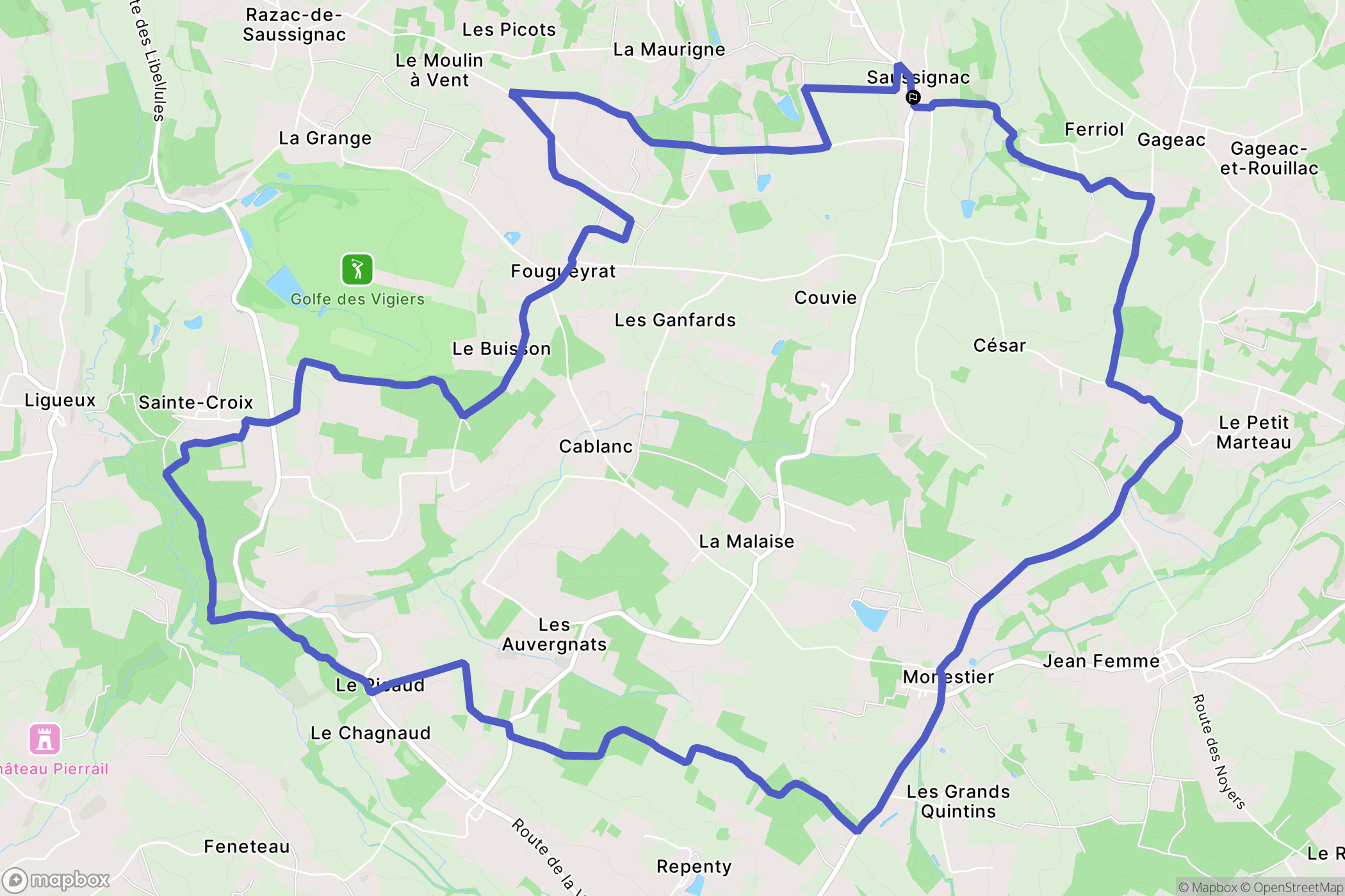 Saussignac : carte du parcours de randonnée - France