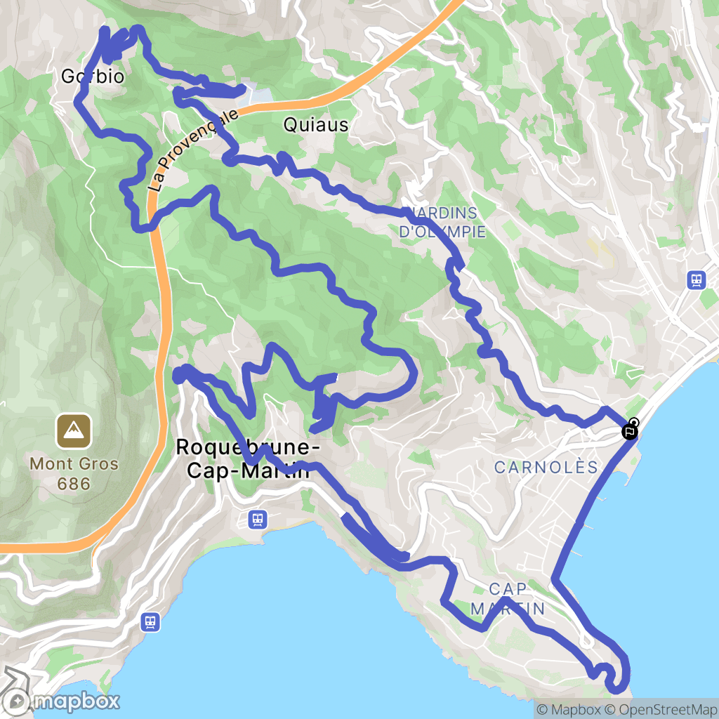 Menton : carte du parcours de randonnée - France