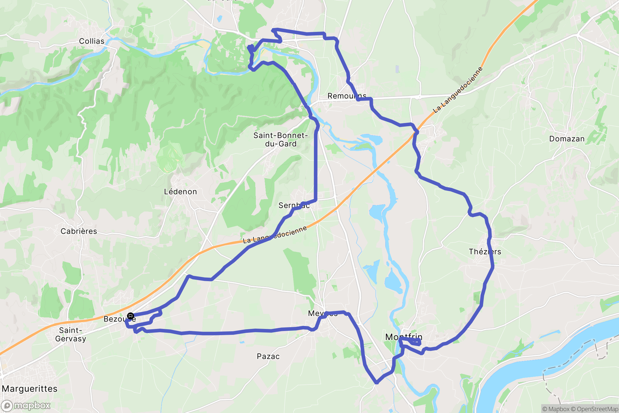 Bezouce : carte du parcours de randonnée - France