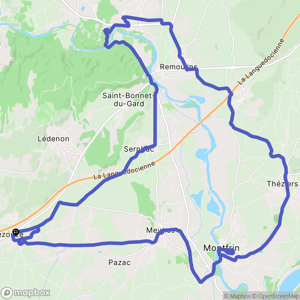 Bezouce : carte du parcours de randonnée - France