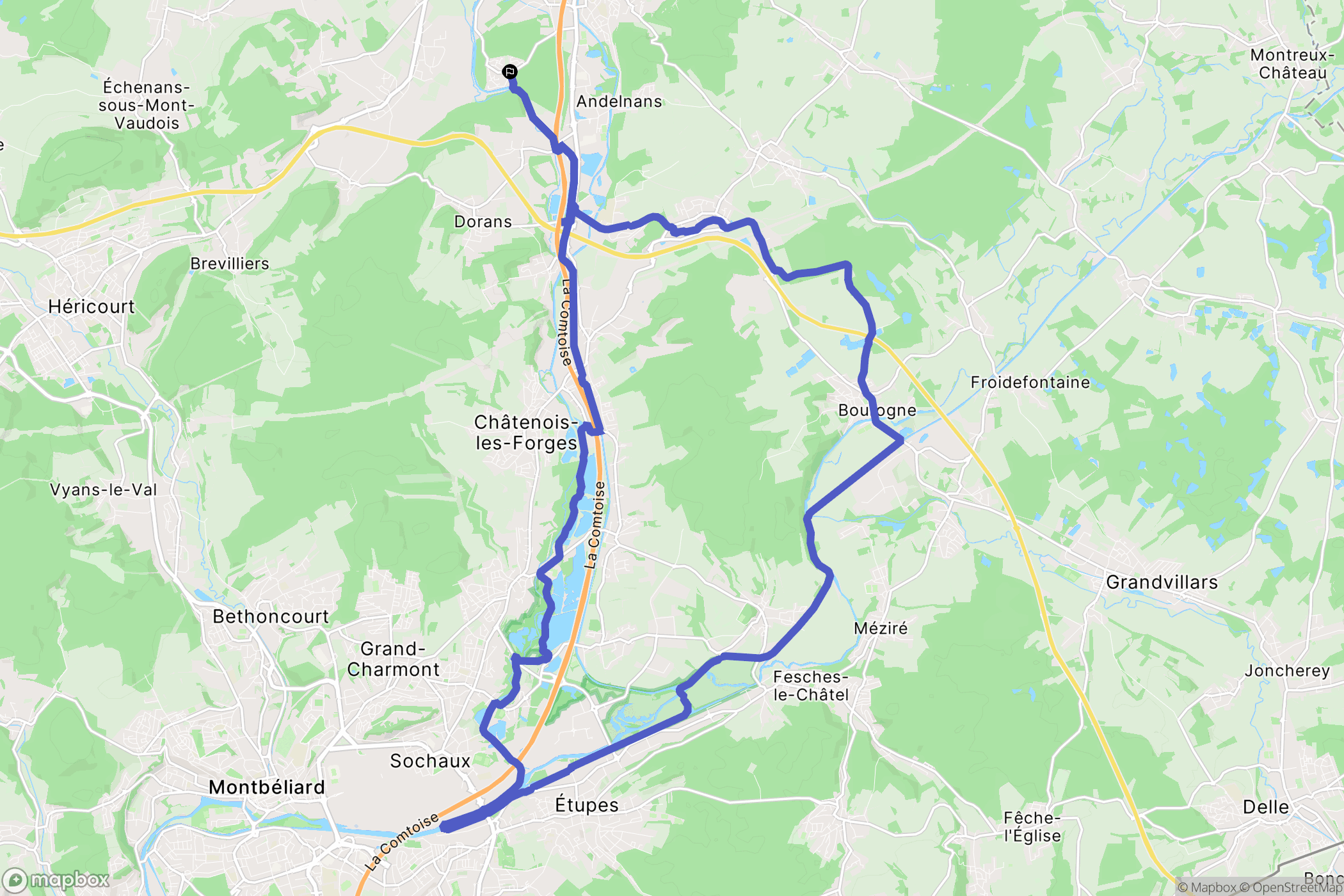 Andelnans : carte du parcours de randonnée - France