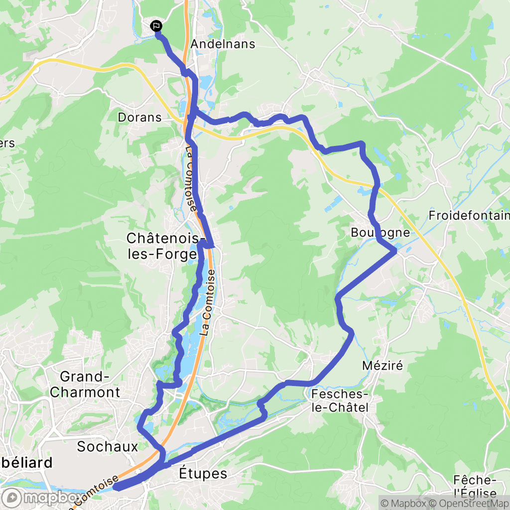 Andelnans : carte du parcours de randonnée - France