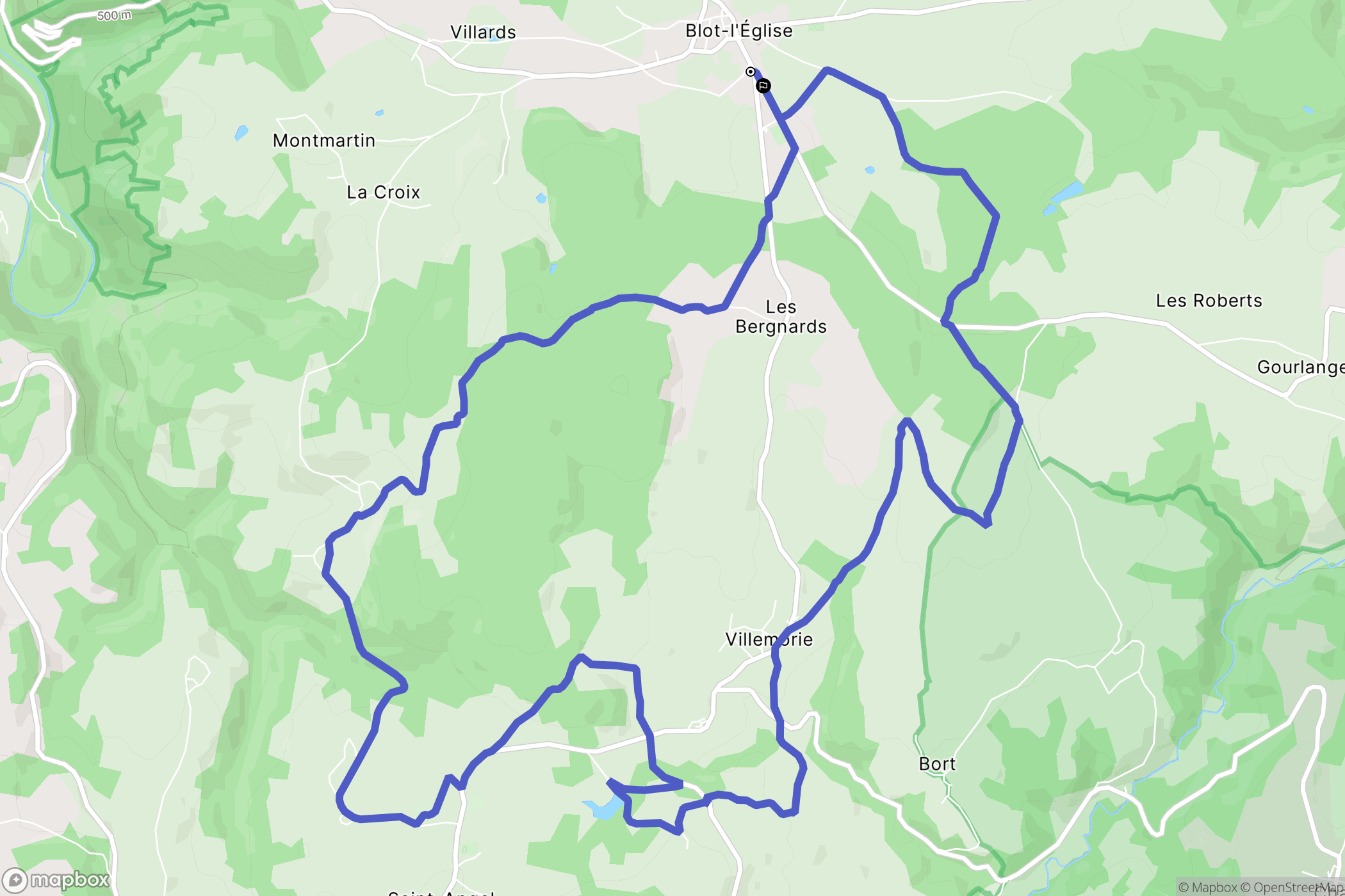 Blot-l'Église : carte du parcours de randonnée - France