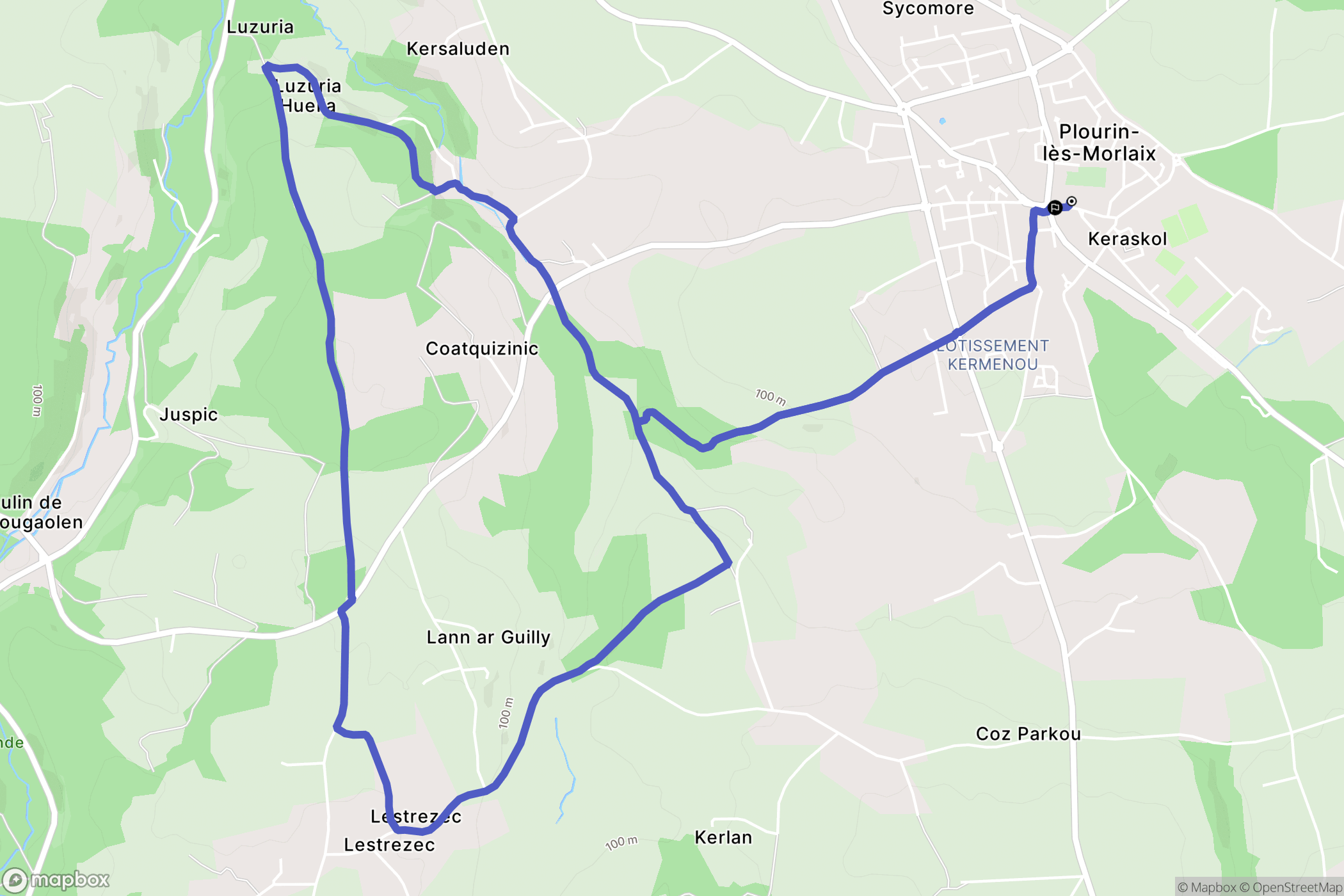 Plourin-lès-Morlaix : carte du parcours de randonnée - France