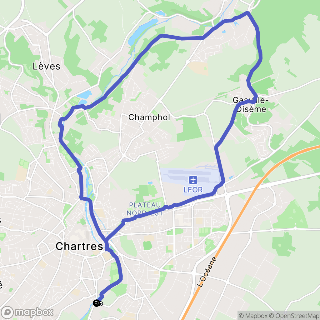 Chartres : carte du parcours de randonnée - France