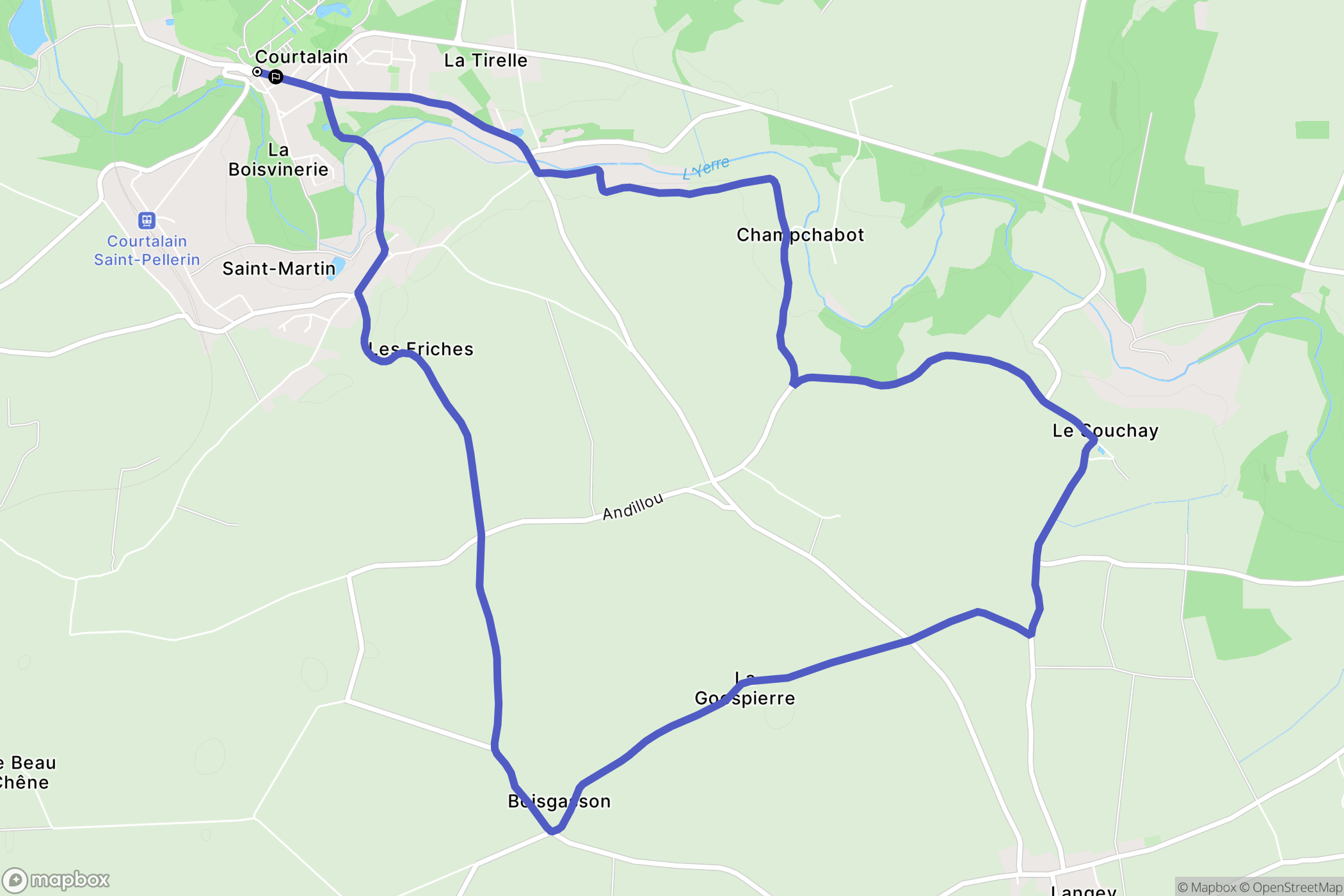 Commune nouvelle d'Arrou : carte du parcours de randonnée - France