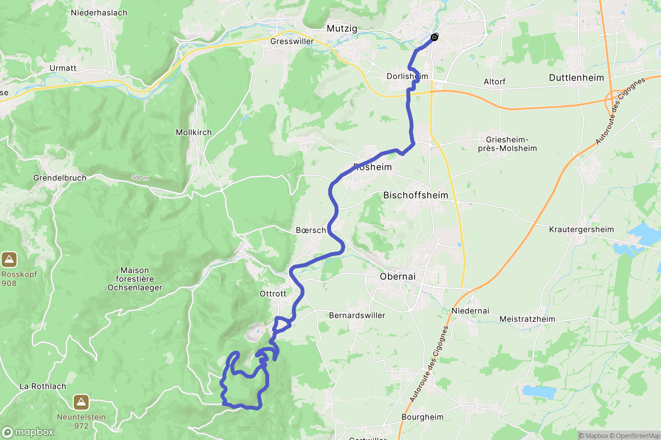 Molsheim : carte du parcours de randonnée - France