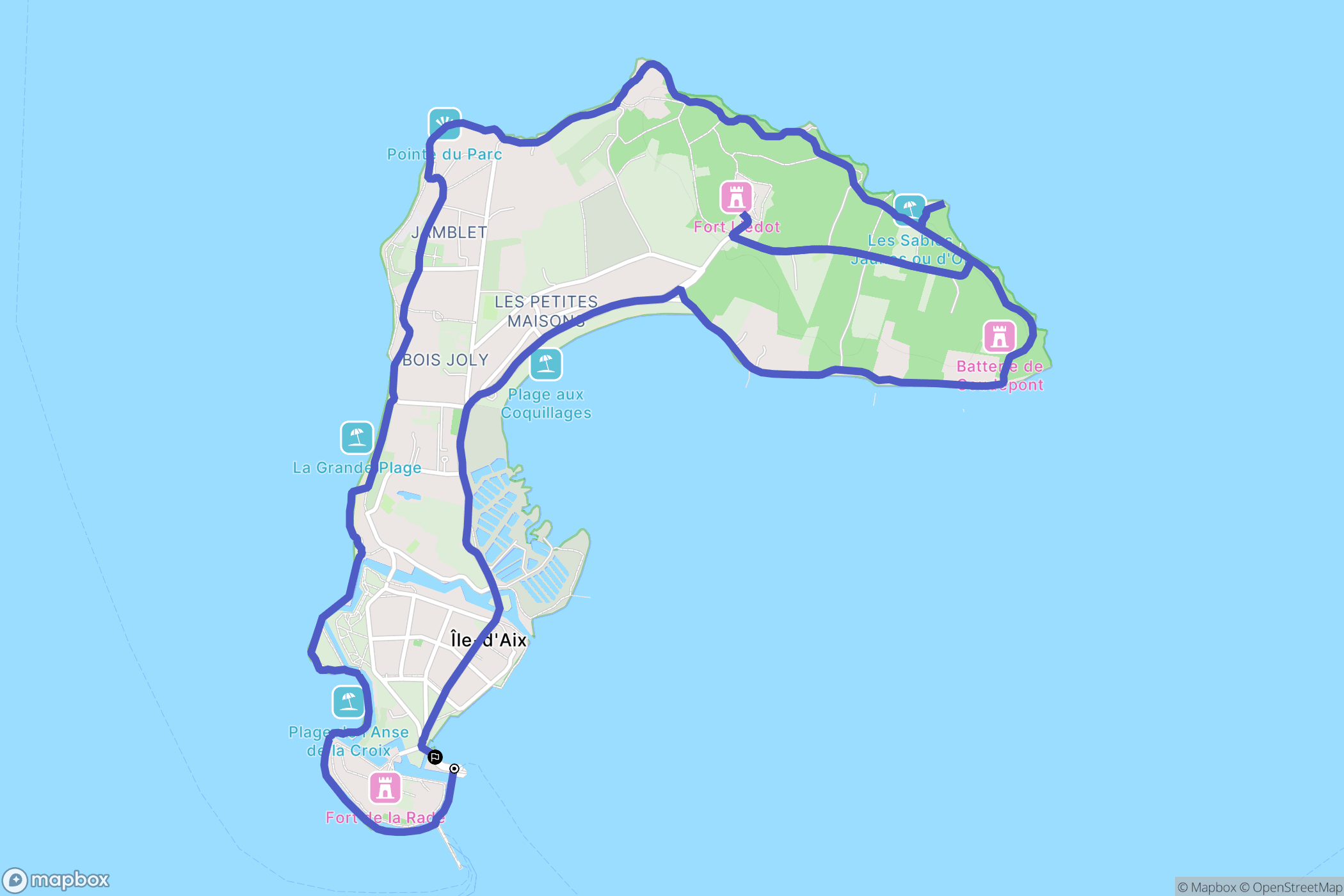Île-d'Aix : carte du parcours de randonnée - France