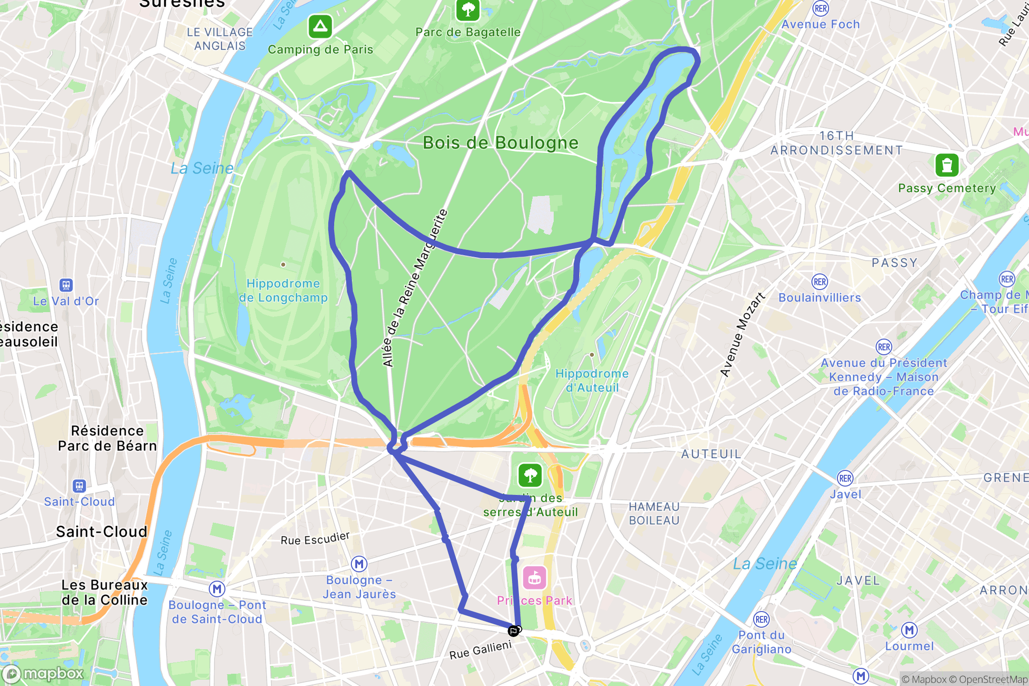 Boulogne-Billancourt : carte du parcours de randonnée - France