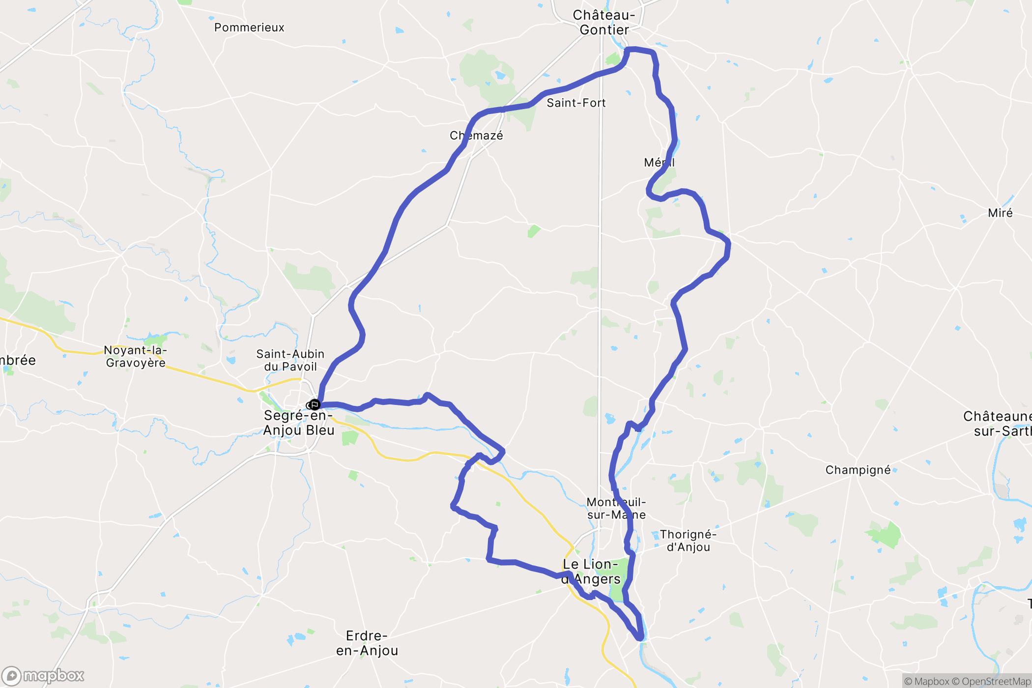 Segré-en-Anjou Bleu : carte du parcours de randonnée - France